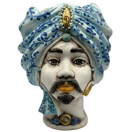 Teste di Moro Atena Ceramica Caltagirone cm H.30 L.23 Artigianale Celeste Barocco - Uomo - TESTA DI MORO