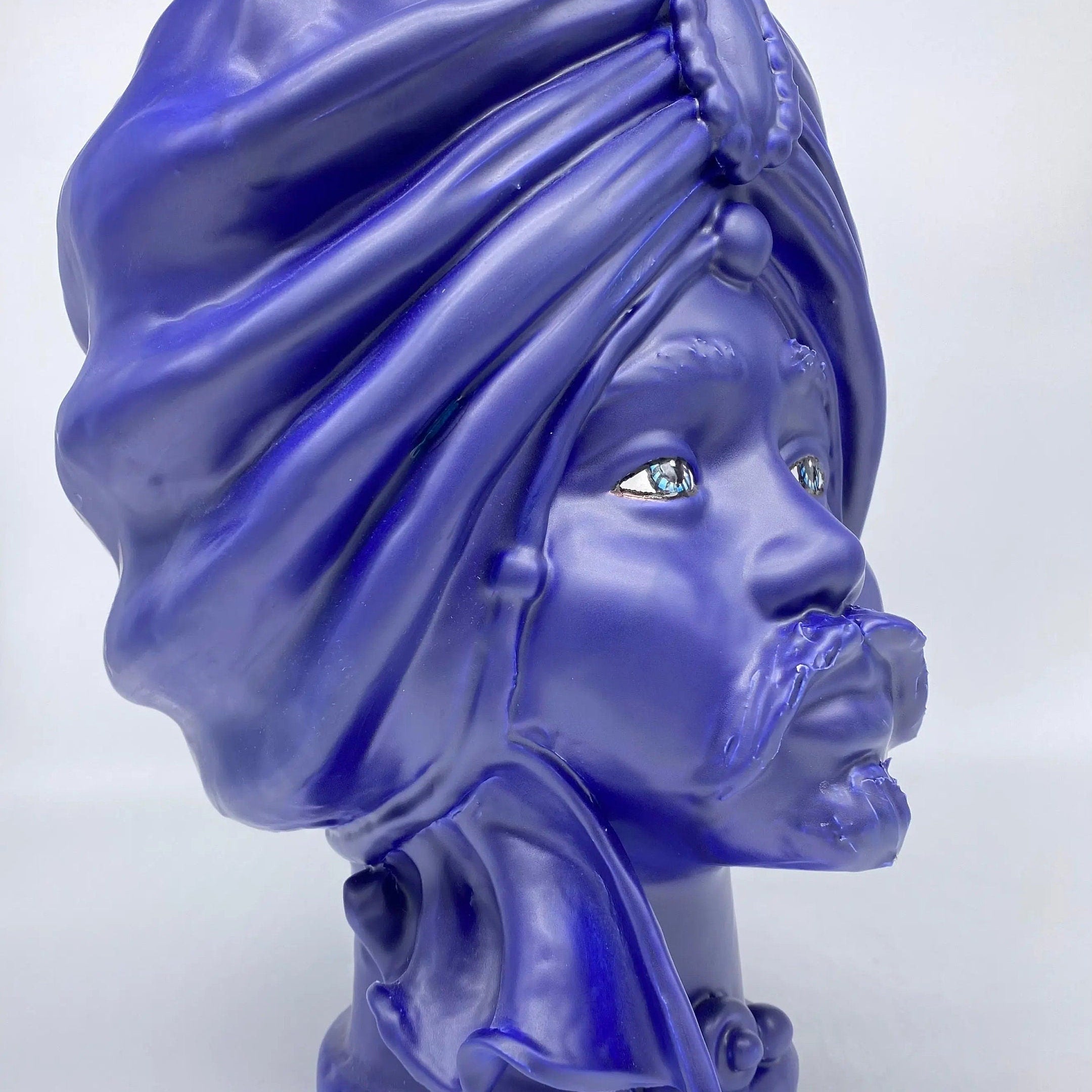 Teste di Moro Atena Ceramica Caltagirone cm H.30 L.23 Artigianale Blu Matt DD CERAMICHE SICILIANE