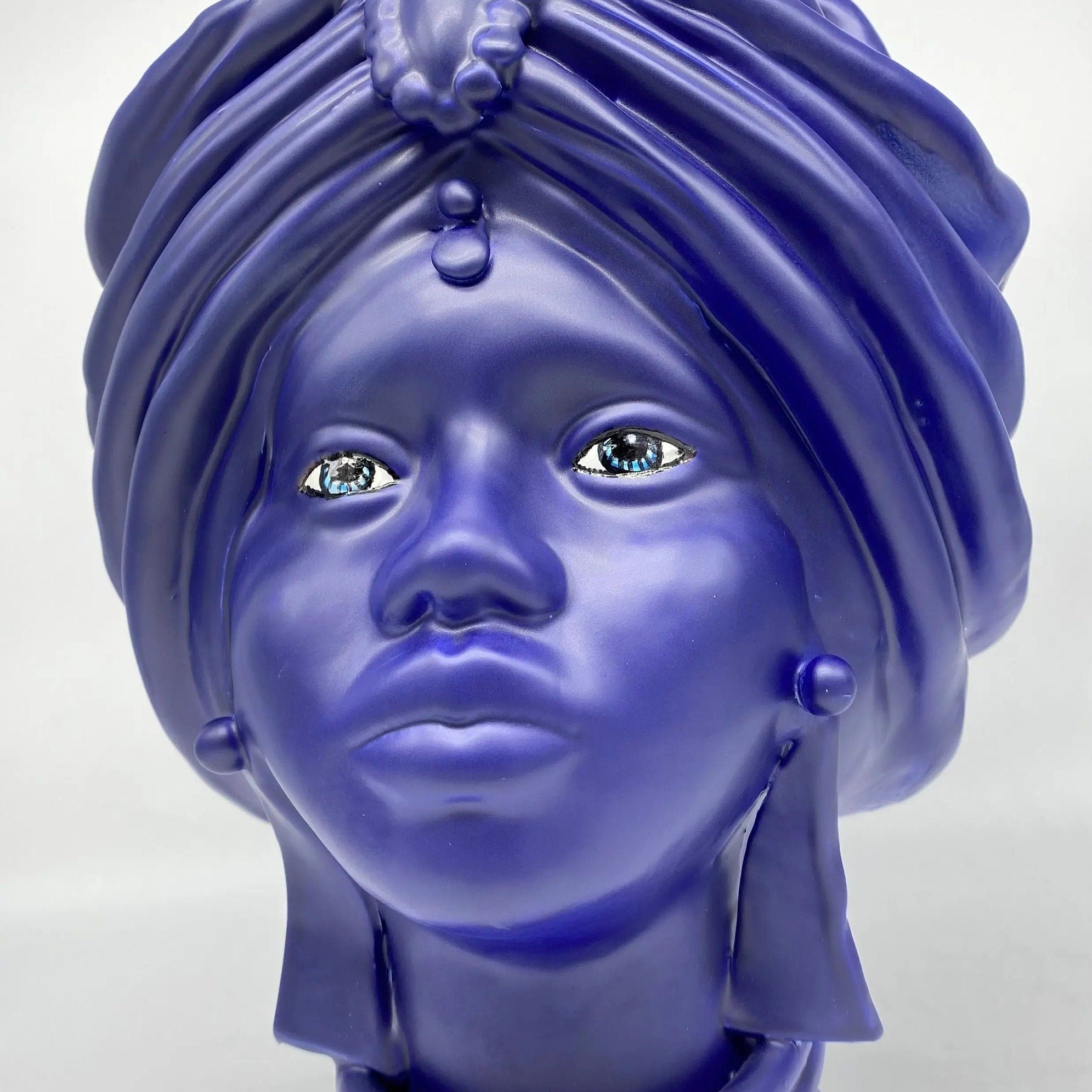 Teste di Moro Atena Ceramica Caltagirone cm H.30 L.23 Artigianale Blu Matt DD CERAMICHE SICILIANE