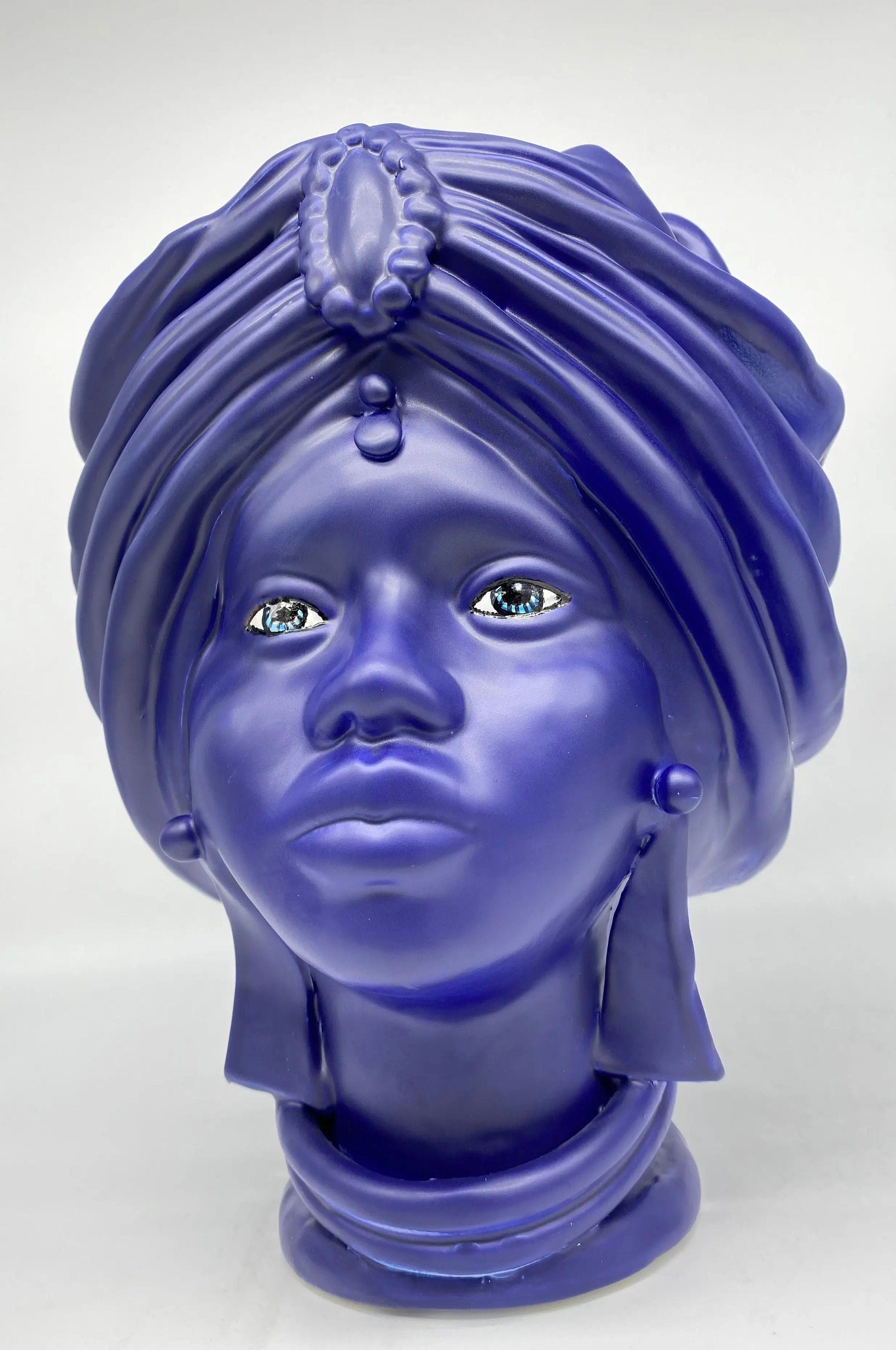 Teste di Moro Atena Ceramica Caltagirone cm H.30 L.23 Artigianale Blu Matt DD CERAMICHE SICILIANE