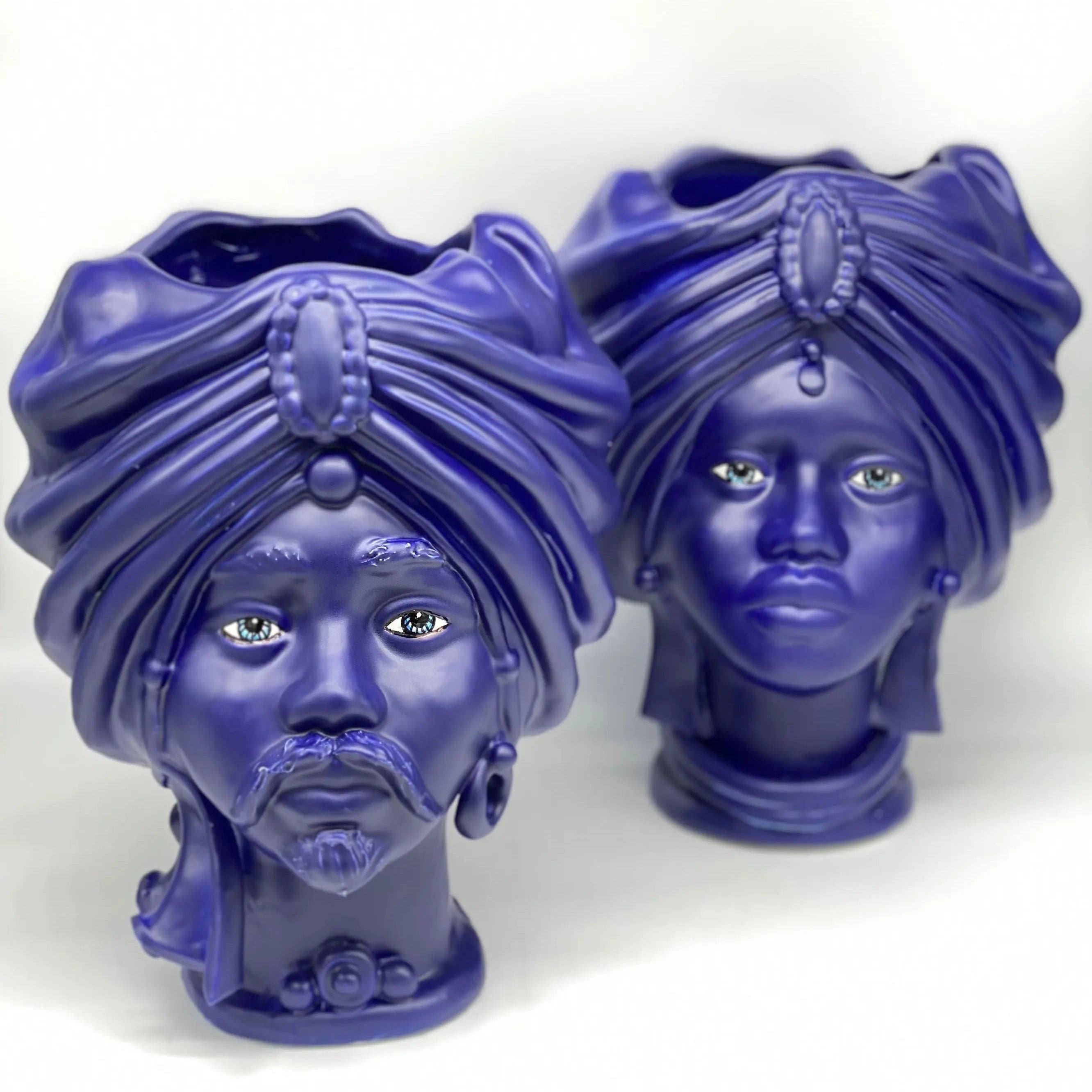 Teste di Moro Atena Ceramica Caltagirone cm H.30 L.23 Artigianale Blu Matt DD CERAMICHE SICILIANE