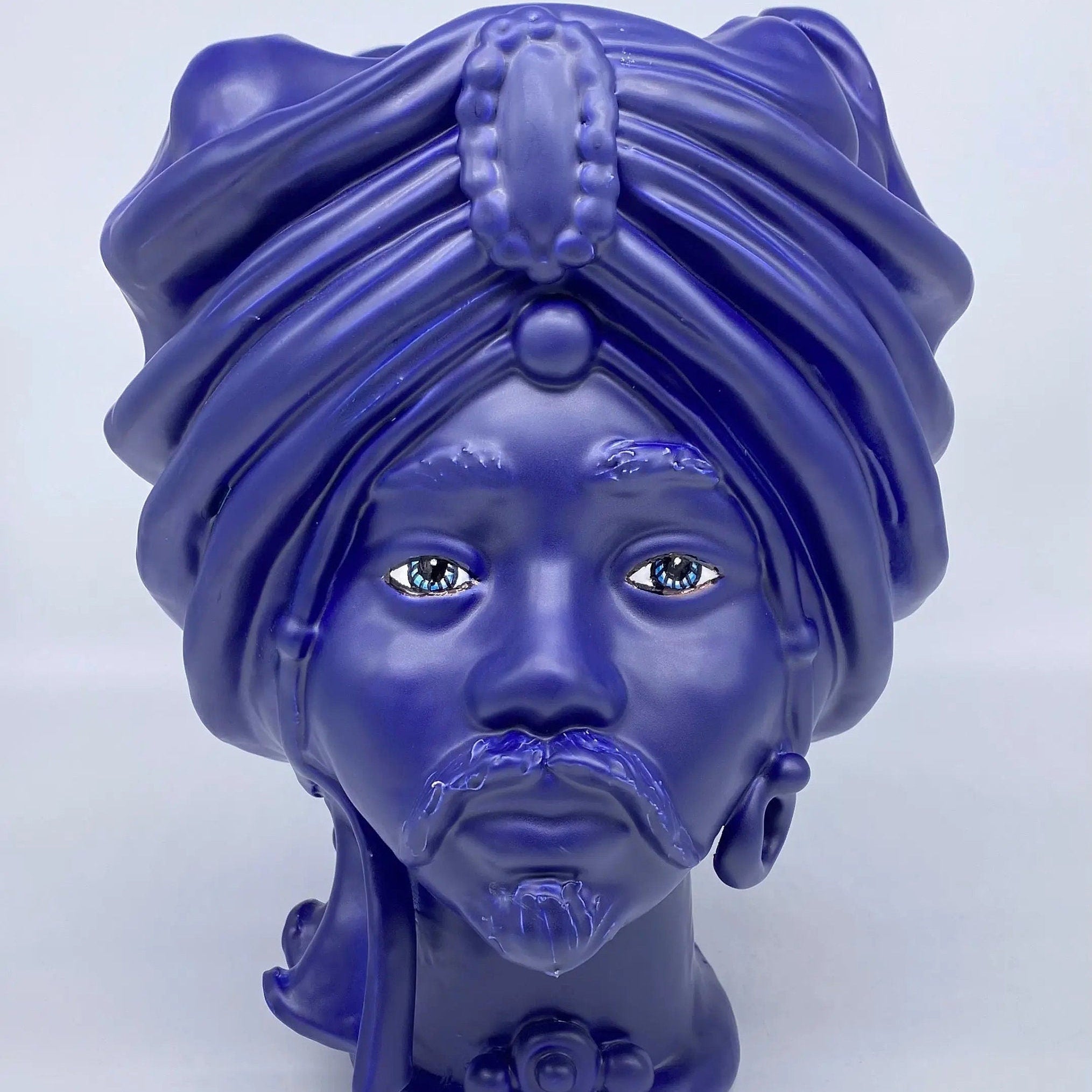 Teste di Moro Atena Ceramica Caltagirone cm H.30 L.23 Artigianale Blu Matt DD CERAMICHE SICILIANE