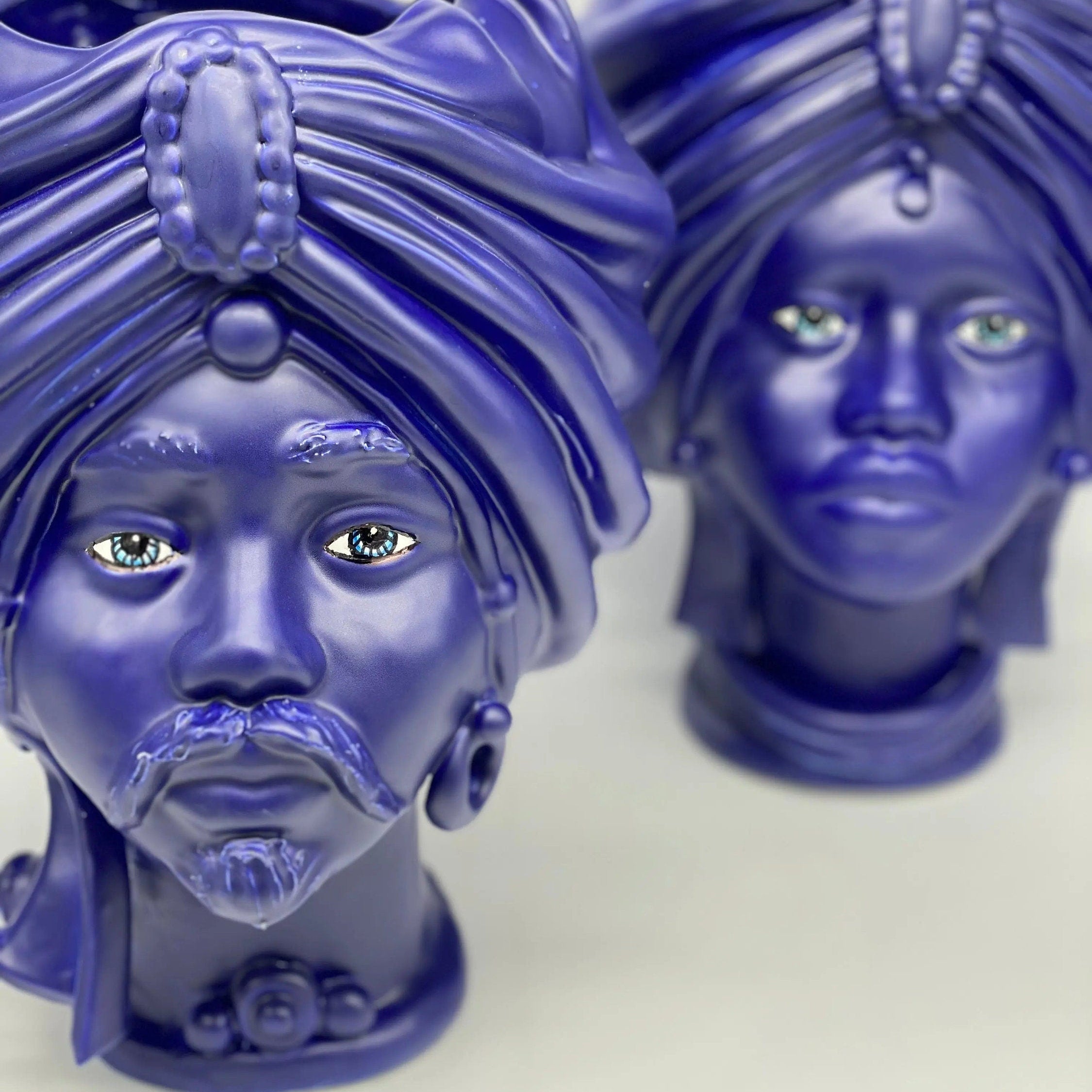 Teste di Moro Atena Ceramica Caltagirone cm H.30 L.23 Artigianale Blu Matt DD CERAMICHE SICILIANE