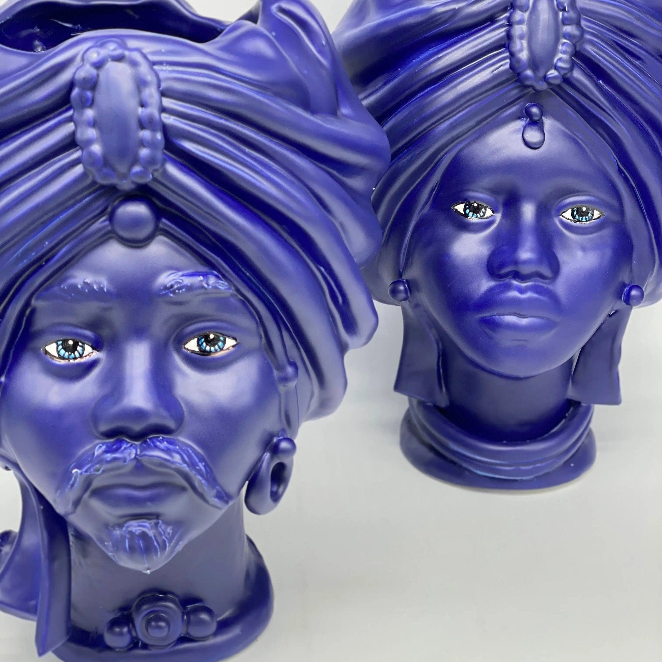 Teste di Moro Atena Ceramica Caltagirone cm H.30 L.23 Artigianale Blu Matt DD CERAMICHE SICILIANE