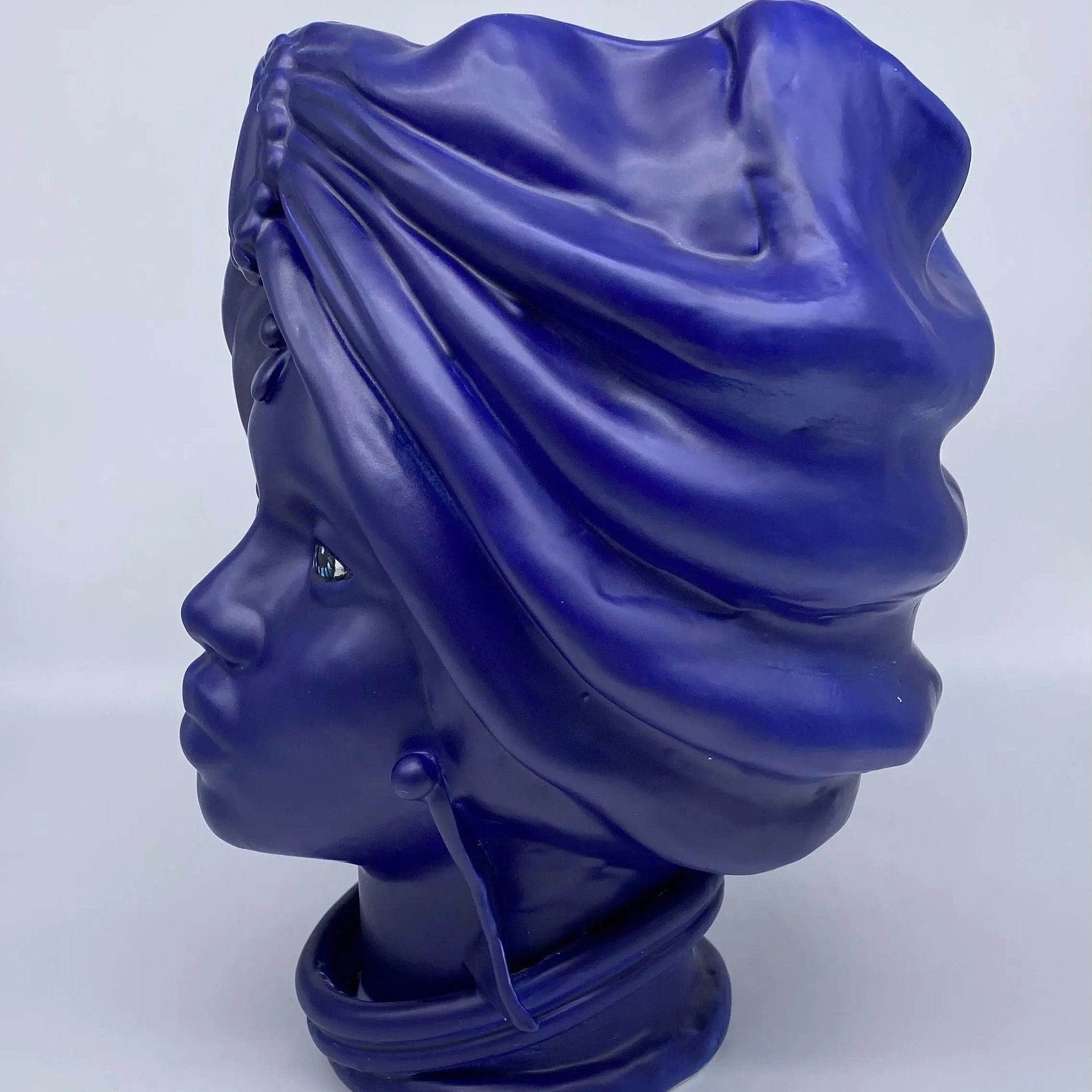Teste di Moro Atena Ceramica Caltagirone cm H.30 L.23 Artigianale Blu Matt DD CERAMICHE SICILIANE