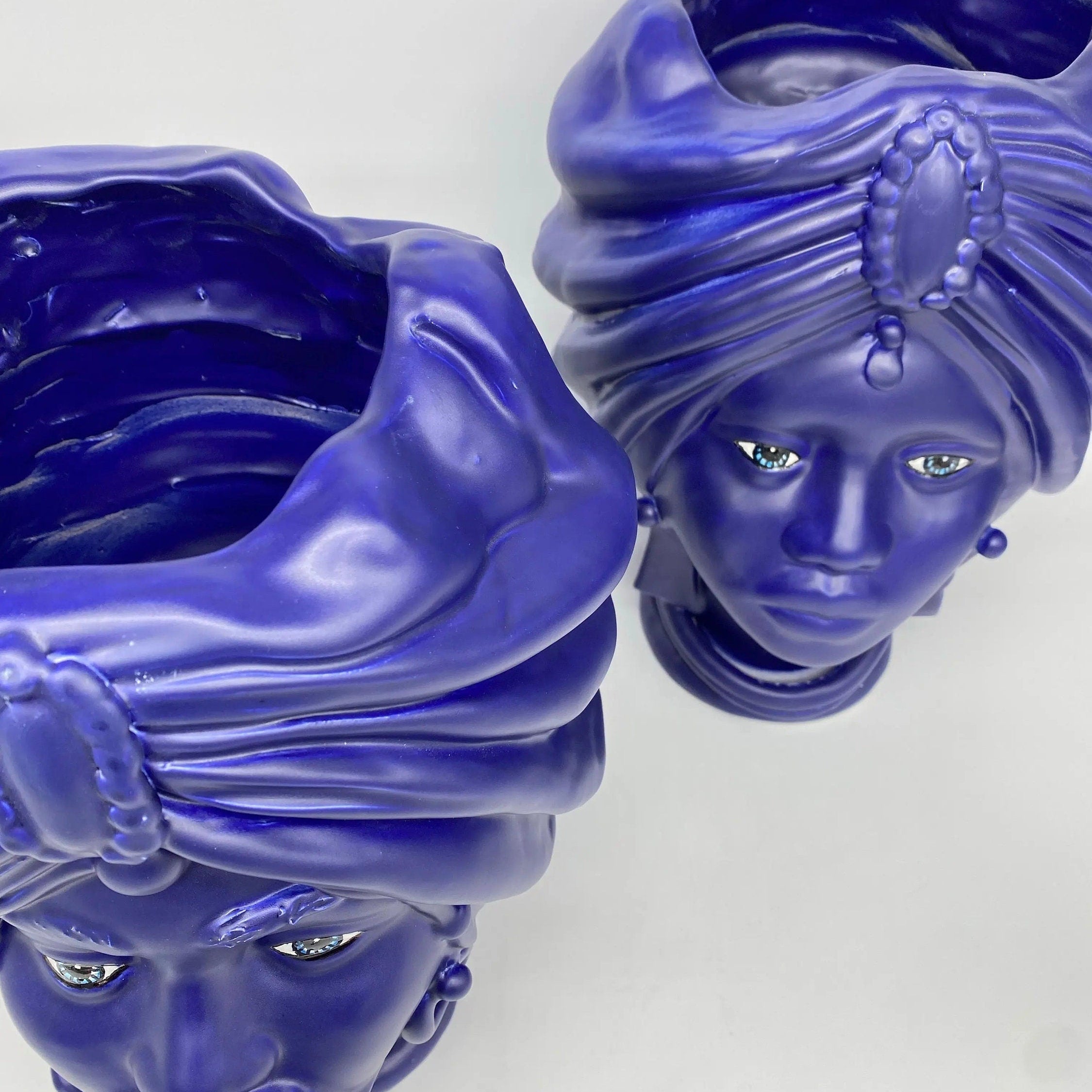 Teste di Moro Atena Ceramica Caltagirone cm H.30 L.23 Artigianale Blu Matt DD CERAMICHE SICILIANE