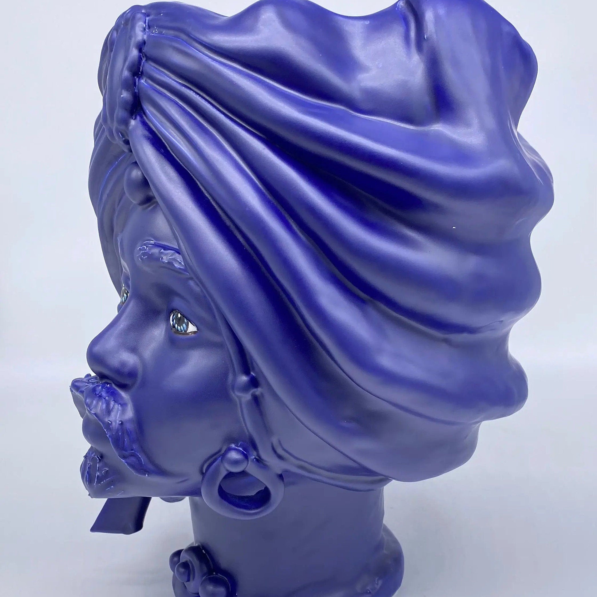 Teste di Moro Atena Ceramica Caltagirone cm H.30 L.23 Artigianale Blu Matt DD CERAMICHE SICILIANE