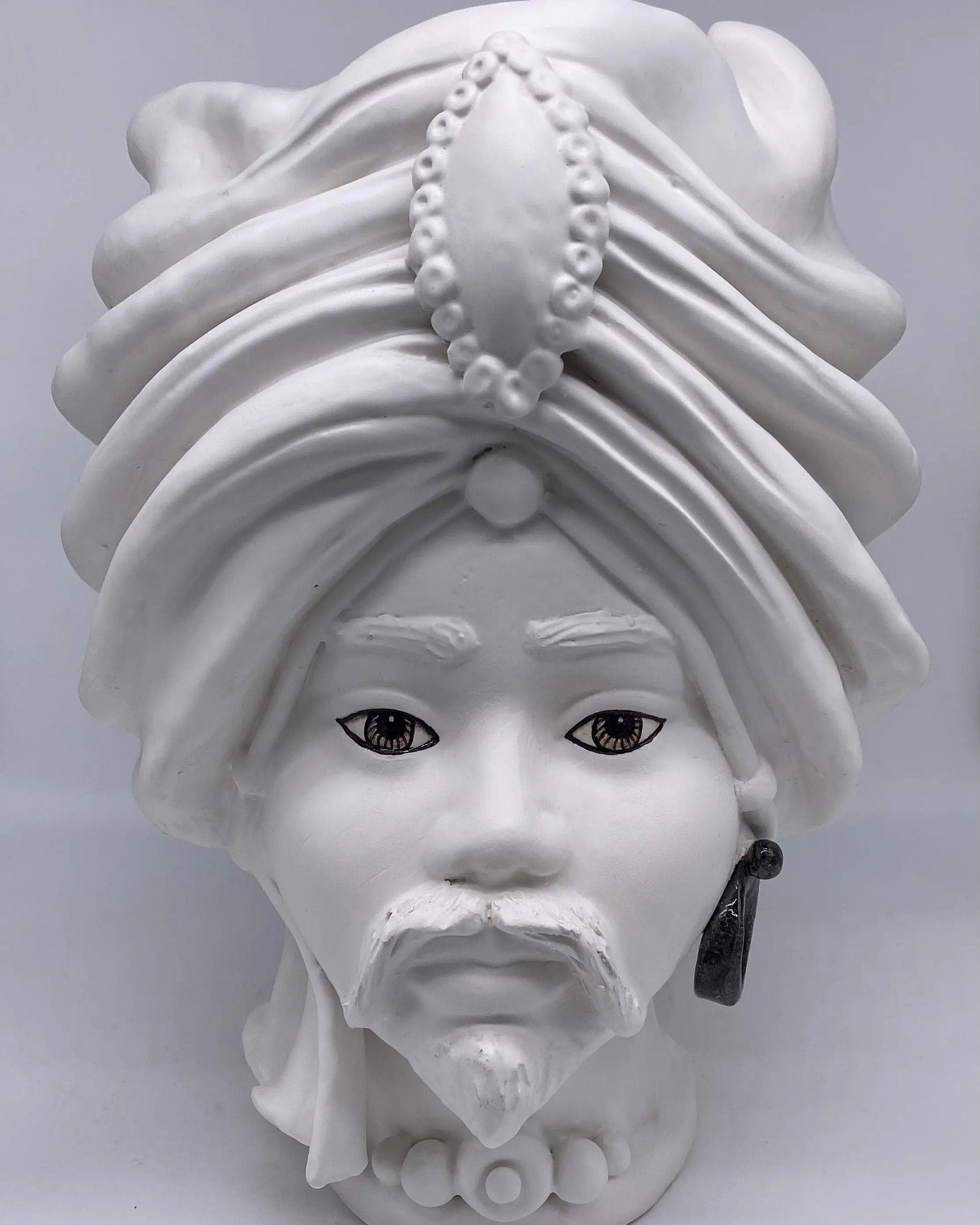 Teste di Moro Atena Ceramica Caltagirone cm H.40 L.28 Artigianale Bianco Opaco DD CERAMICHE SICILIANE