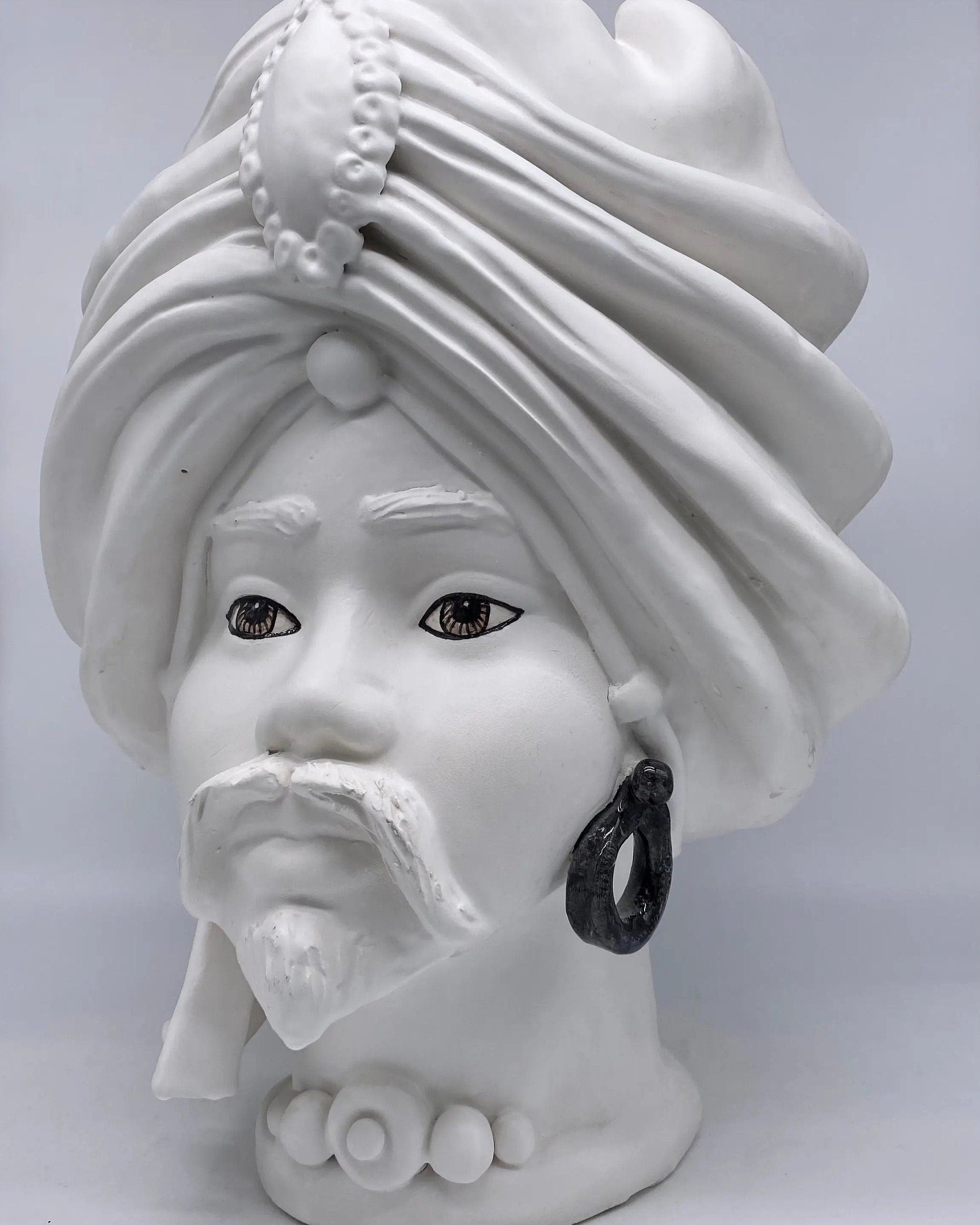 Teste di Moro Atena Ceramica Caltagirone cm H.40 L.28 Artigianale Bianco Opaco DD CERAMICHE SICILIANE