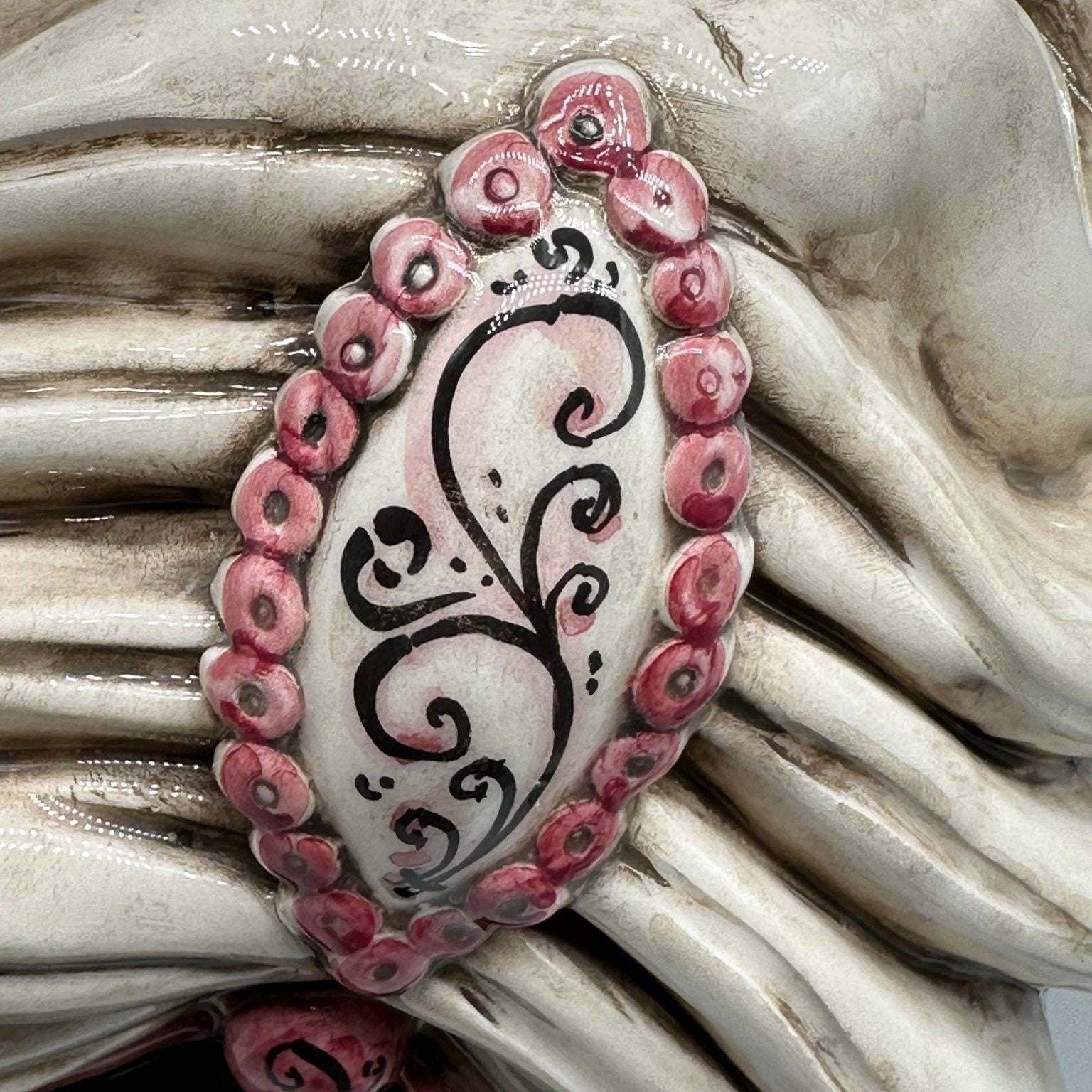 FINE SERIE - Testa di Moro Atena Ceramica Caltagirone cm H.40 L.28 Artigianale Écru Beige Lilla - DD CERAMICHE SICILIANE