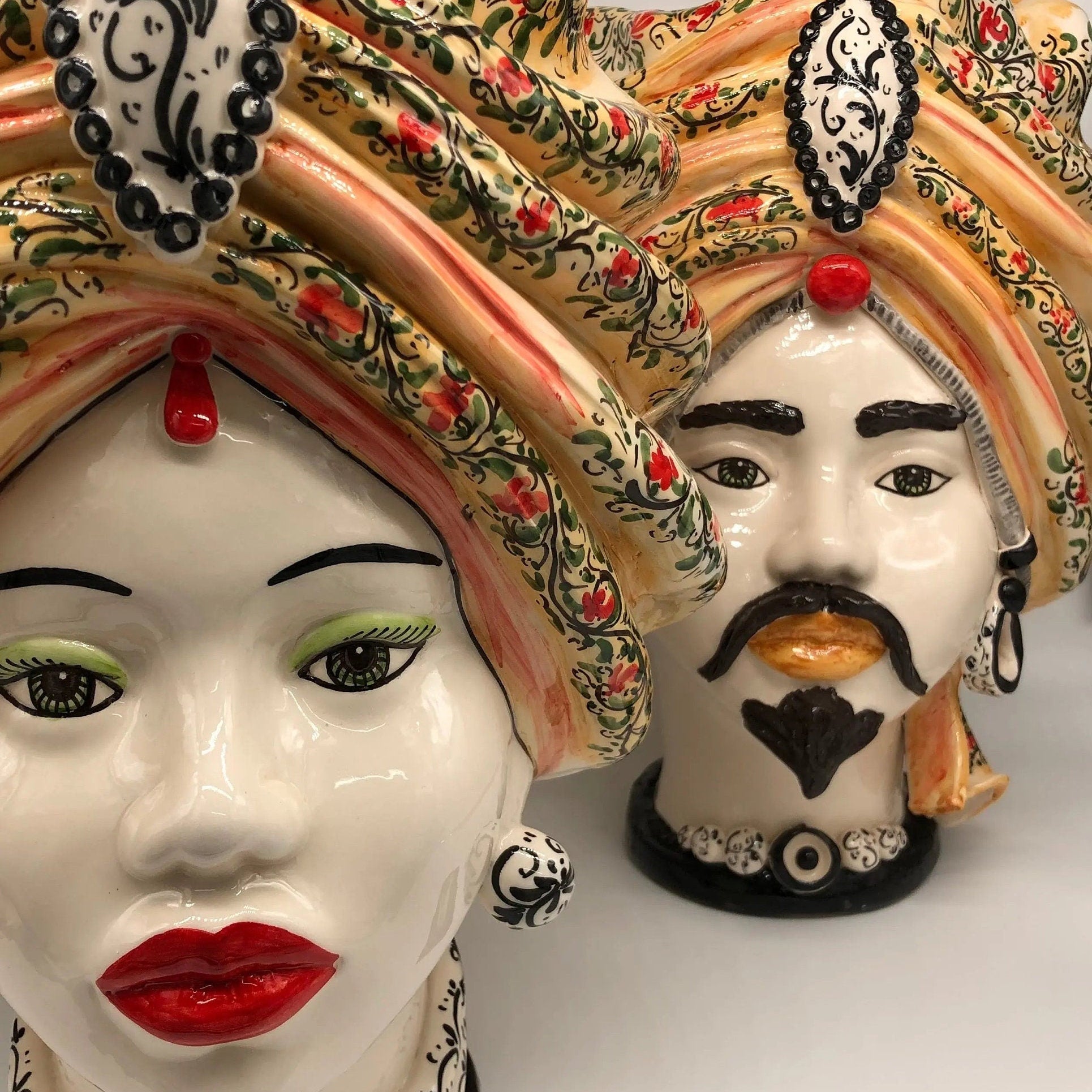 Teste di Moro Atena Ceramica Caltagirone cm H.40 L.28 Artigianale Decoro Floreale DD CERAMICHE SICILIANE