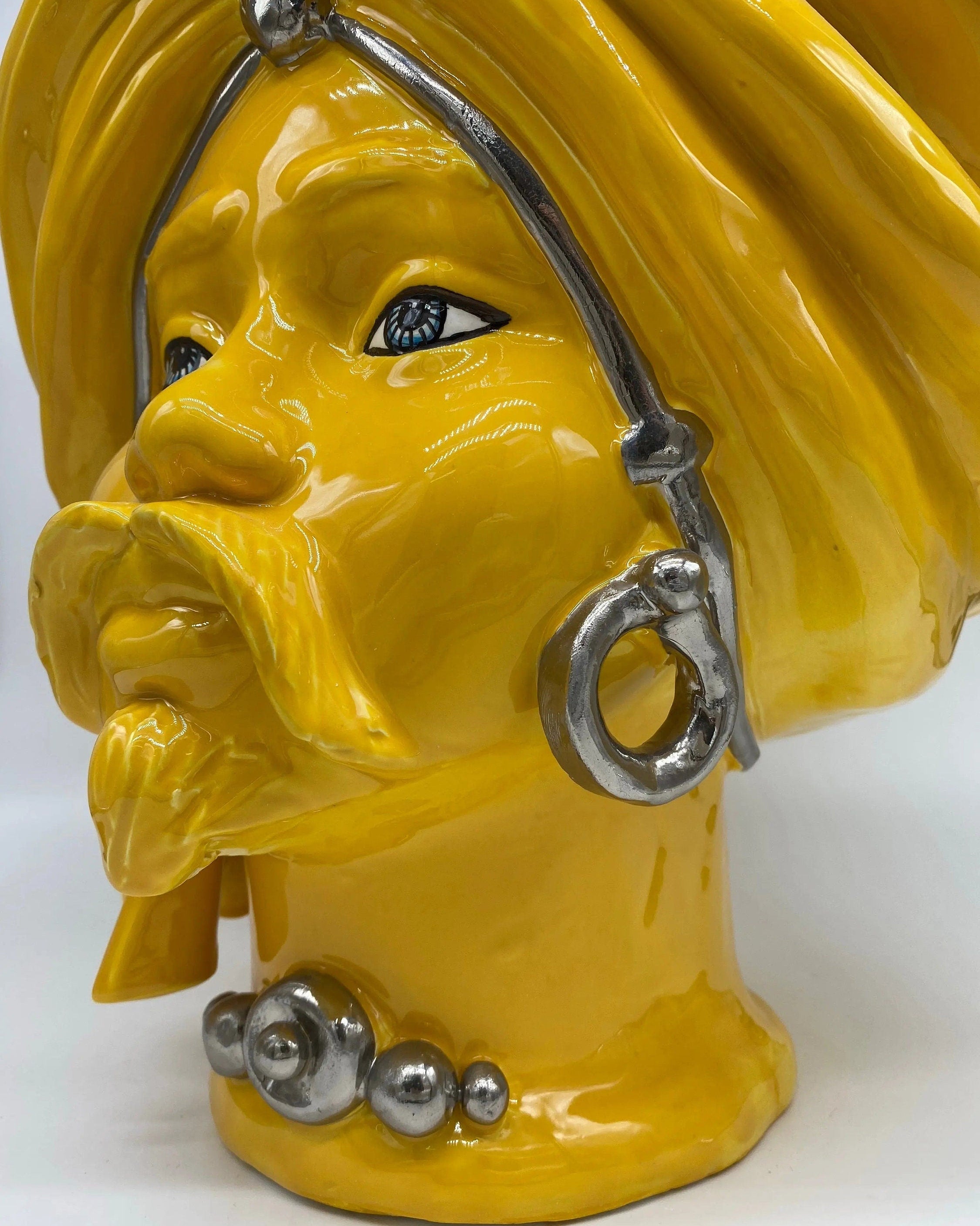 Teste di Moro Atena Ceramica Caltagirone cm H.40 L.28 Artigianale Giallo Platino DD CERAMICHE SICILIANE