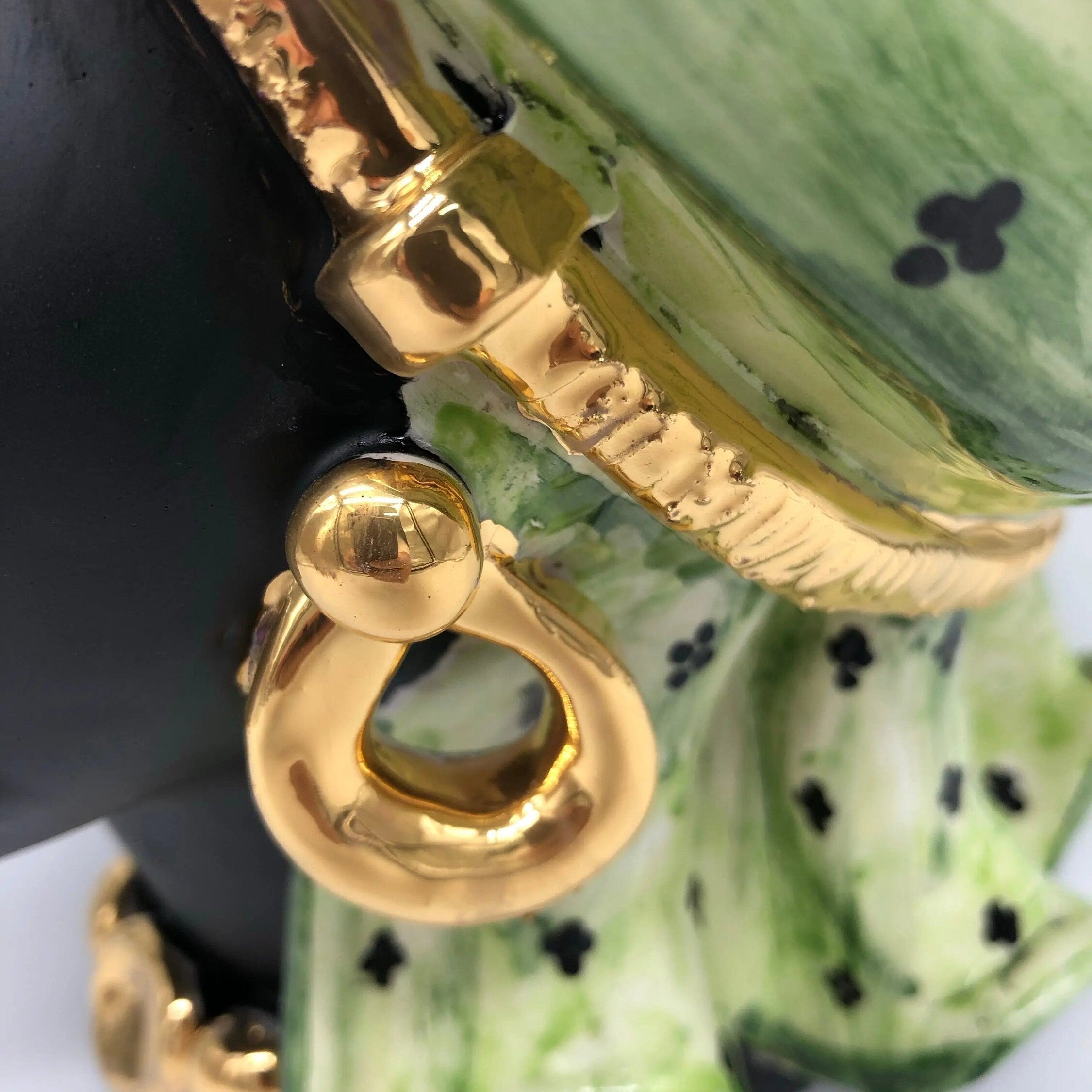 Teste di Moro Atena Ceramica Caltagirone cm H.40 L.28 Artigianale Verde Pois Nero Oro DD CERAMICHE SICILIANE