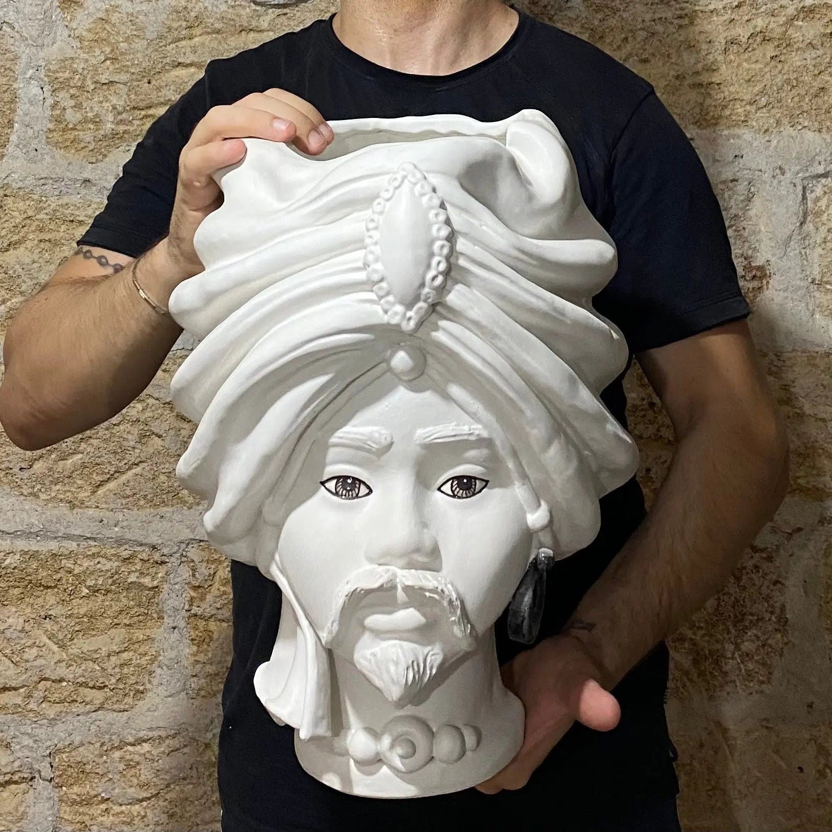 Teste di Moro Atena Ceramica Caltagirone cm H.40 L.28 Artigianale Bianco Opaco DD CERAMICHE SICILIANE