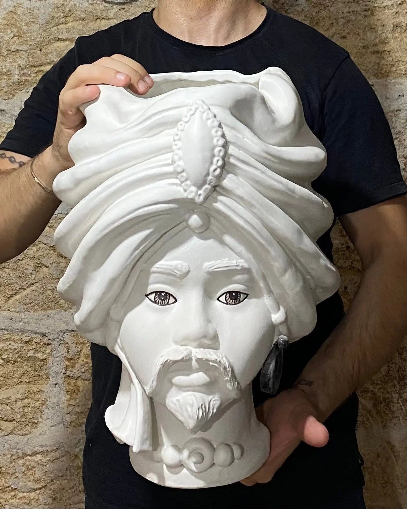 Teste di Moro Atena Ceramica Caltagirone cm H.40 L.28 Artigianale Bianco Opaco DD CERAMICHE SICILIANE
