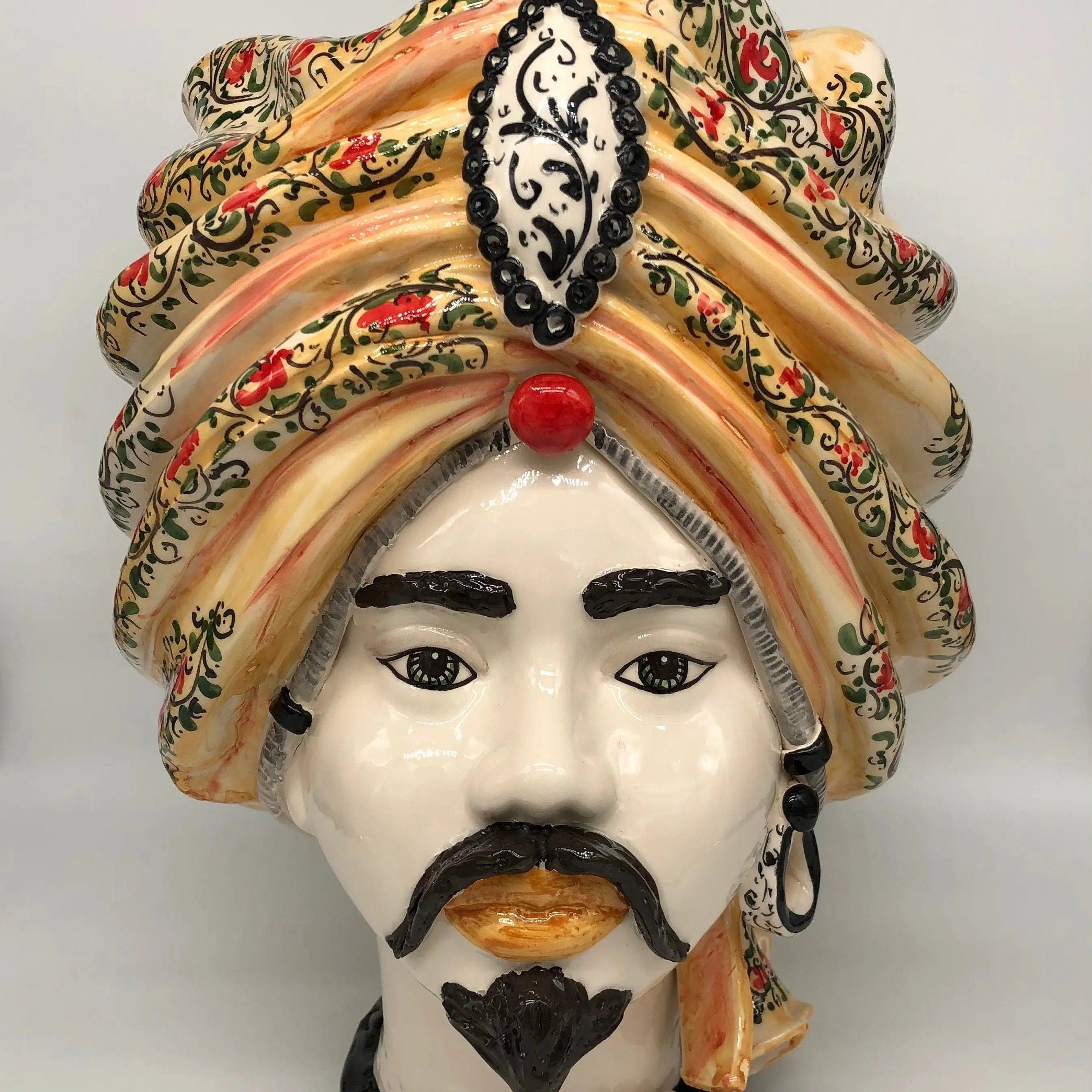 Teste di Moro Atena Ceramica Caltagirone cm H.40 L.28 Artigianale Decoro Floreale DD CERAMICHE SICILIANE