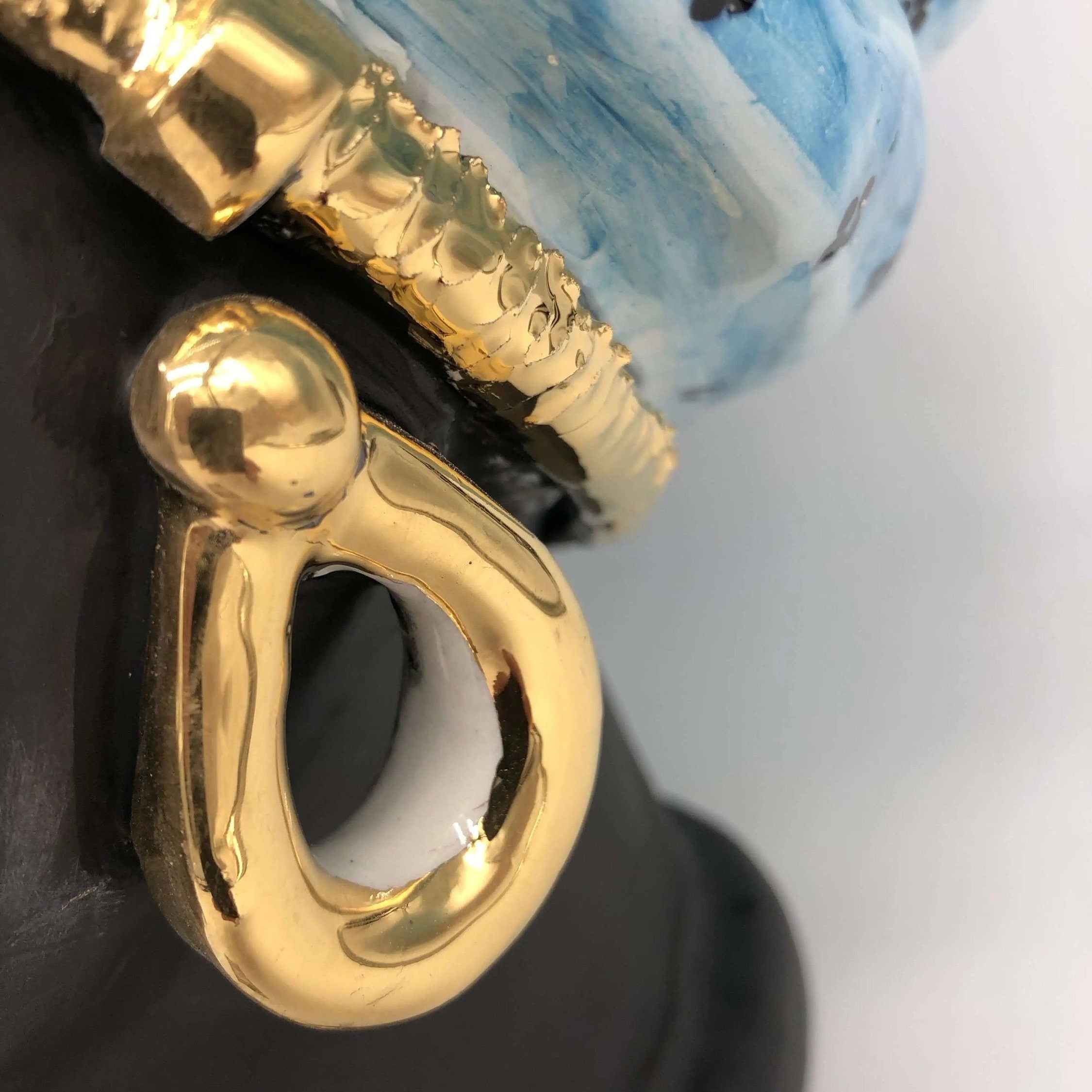 Teste di Moro Atena Ceramica Caltagirone cm H.40 L.28 Artigianale Celeste Pois Nero Oro DD CERAMICHE SICILIANE