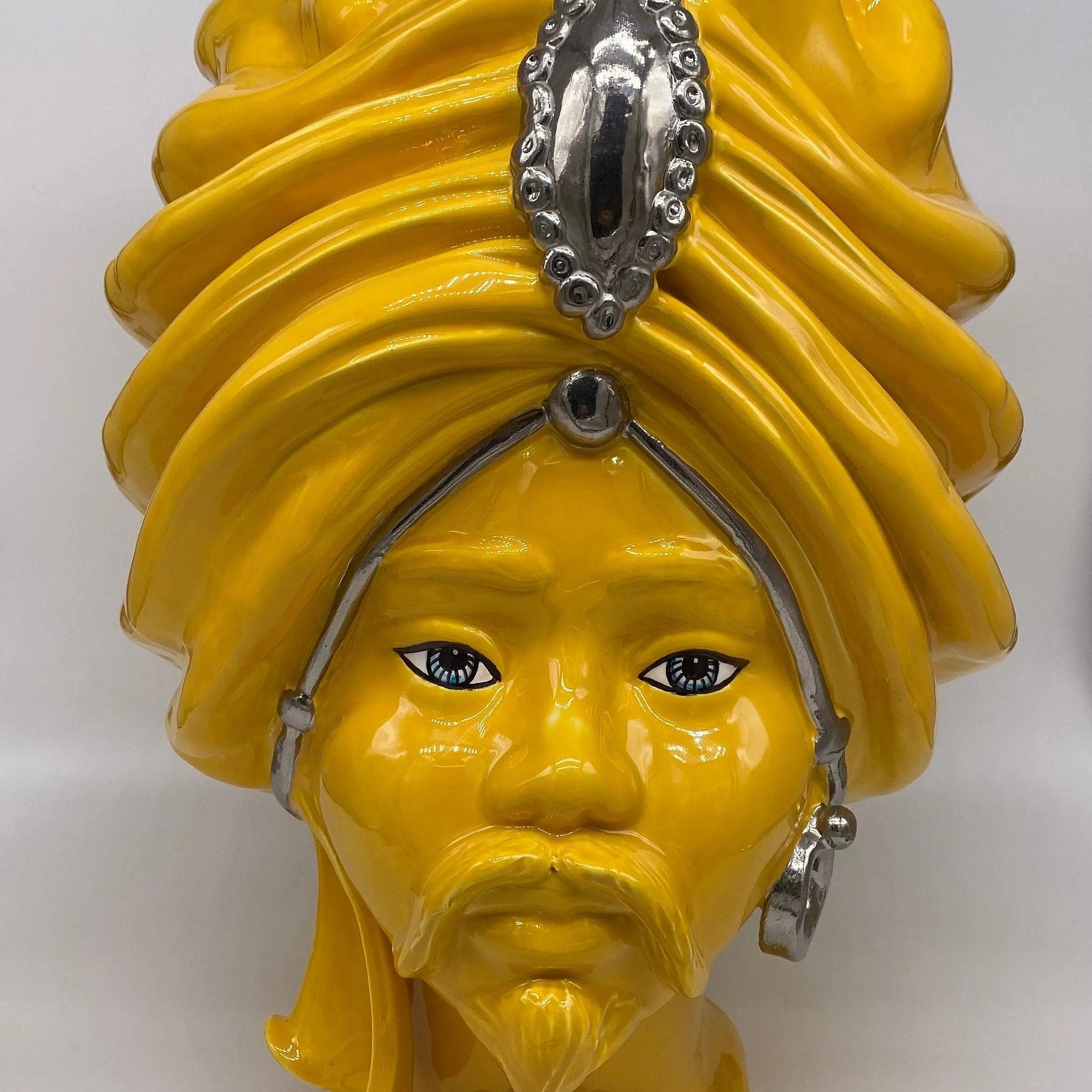 Teste di Moro Atena Ceramica Caltagirone cm H.40 L.28 Artigianale Giallo Platino DD CERAMICHE SICILIANE