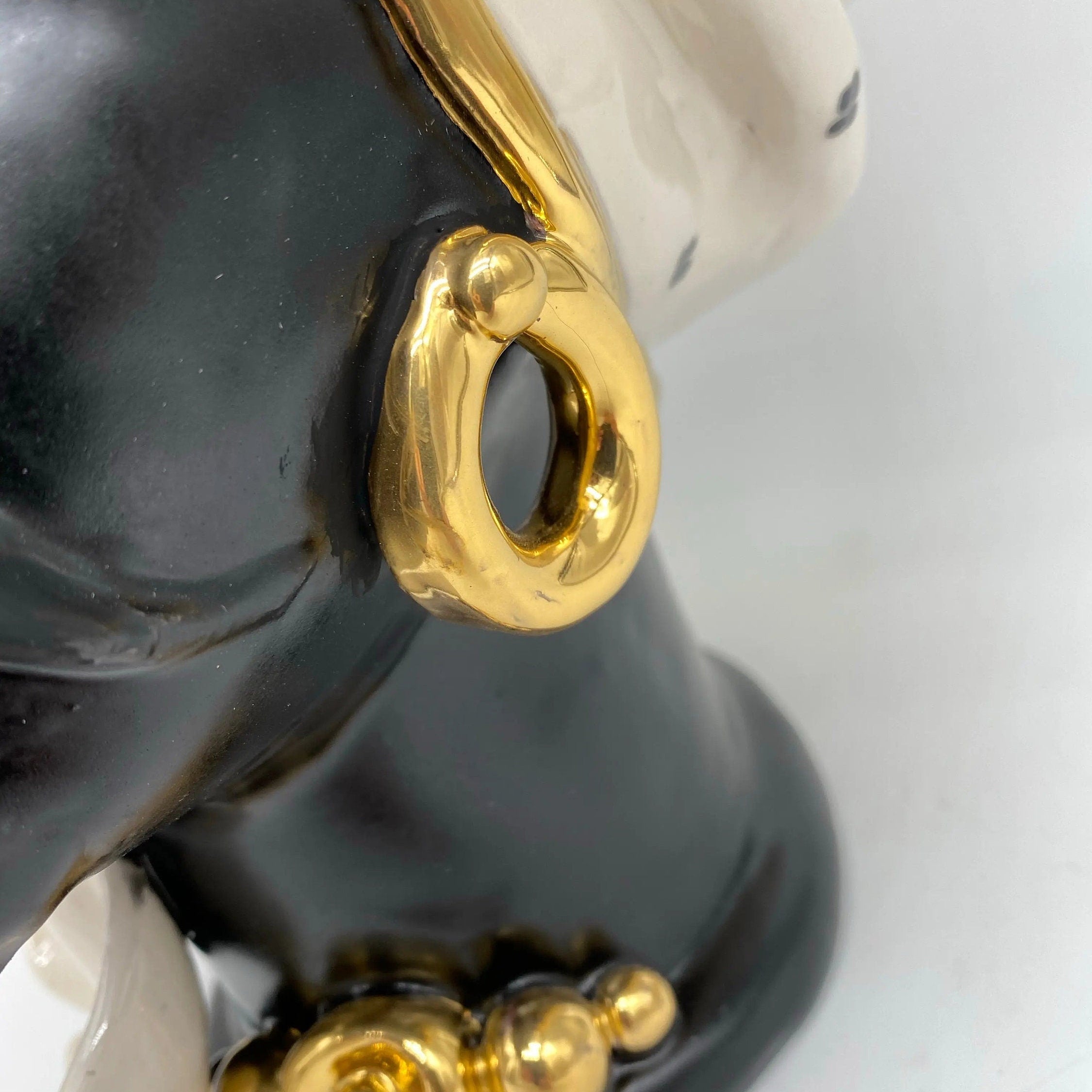 Teste di Moro Atena Ceramica Caltagirone cm H.40 L.28 Artigianale Écru Nero Oro DD CERAMICHE SICILIANE