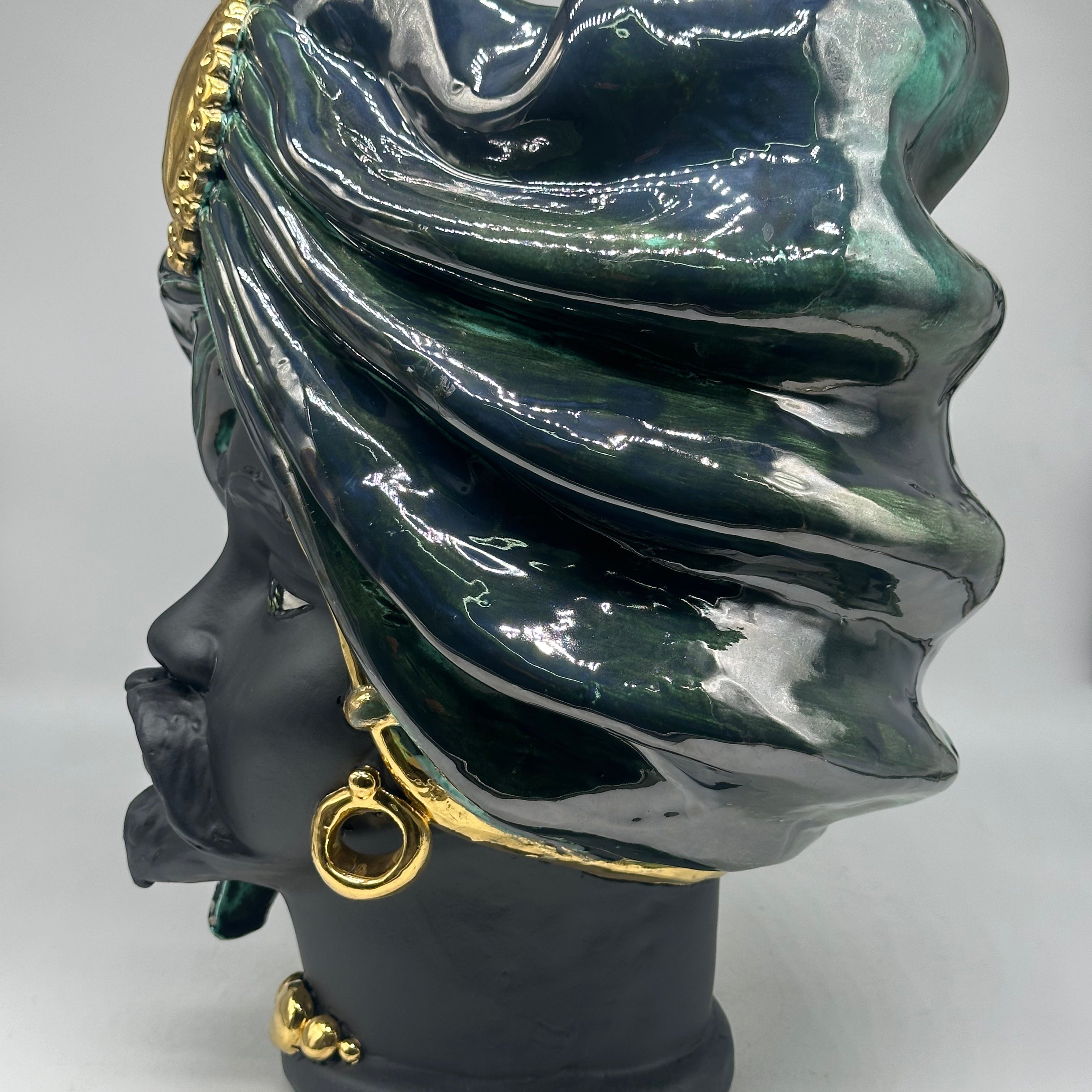 Teste di Moro Atena Ceramica Caltagirone cm H.40 L.28 Artigianale Verde Rame Nero Oro - TESTE DI MORO