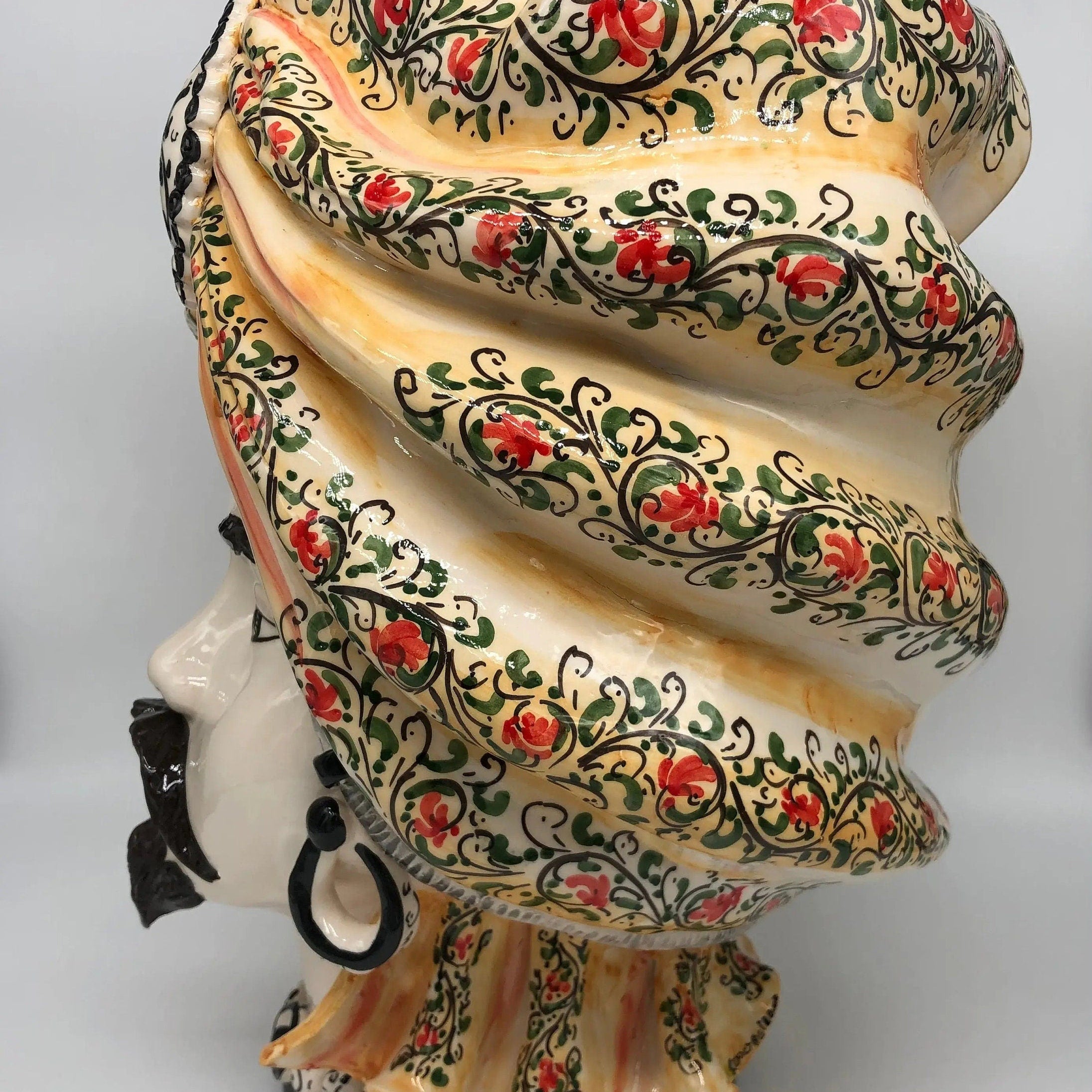 Teste di Moro Atena Ceramica Caltagirone cm H.40 L.28 Artigianale Decoro Floreale DD CERAMICHE SICILIANE