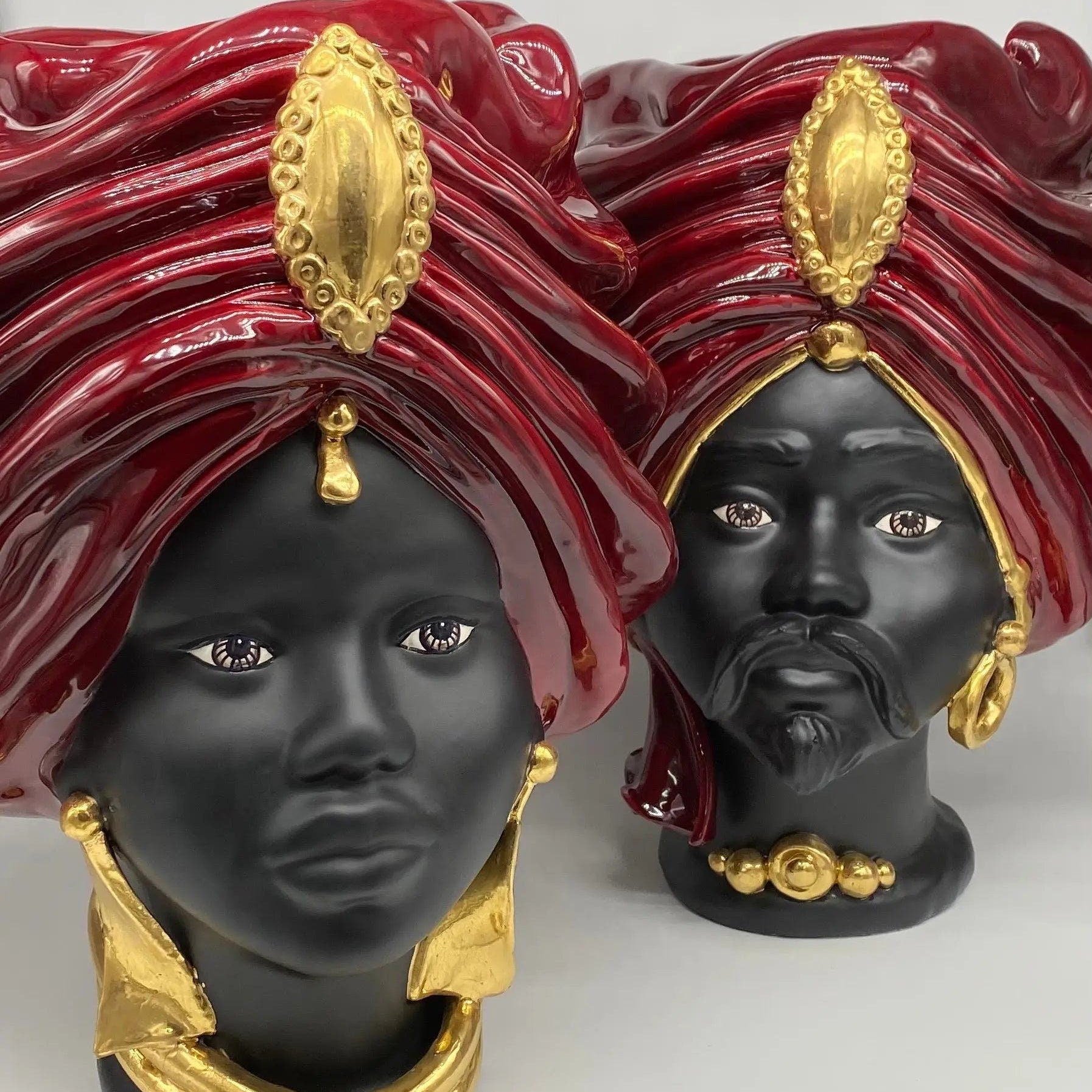 Teste di Moro Atena Ceramica Caltagirone cm H.40 L.28 Artigianale Bordeaux Nero Oro DD CERAMICHE SICILIANE