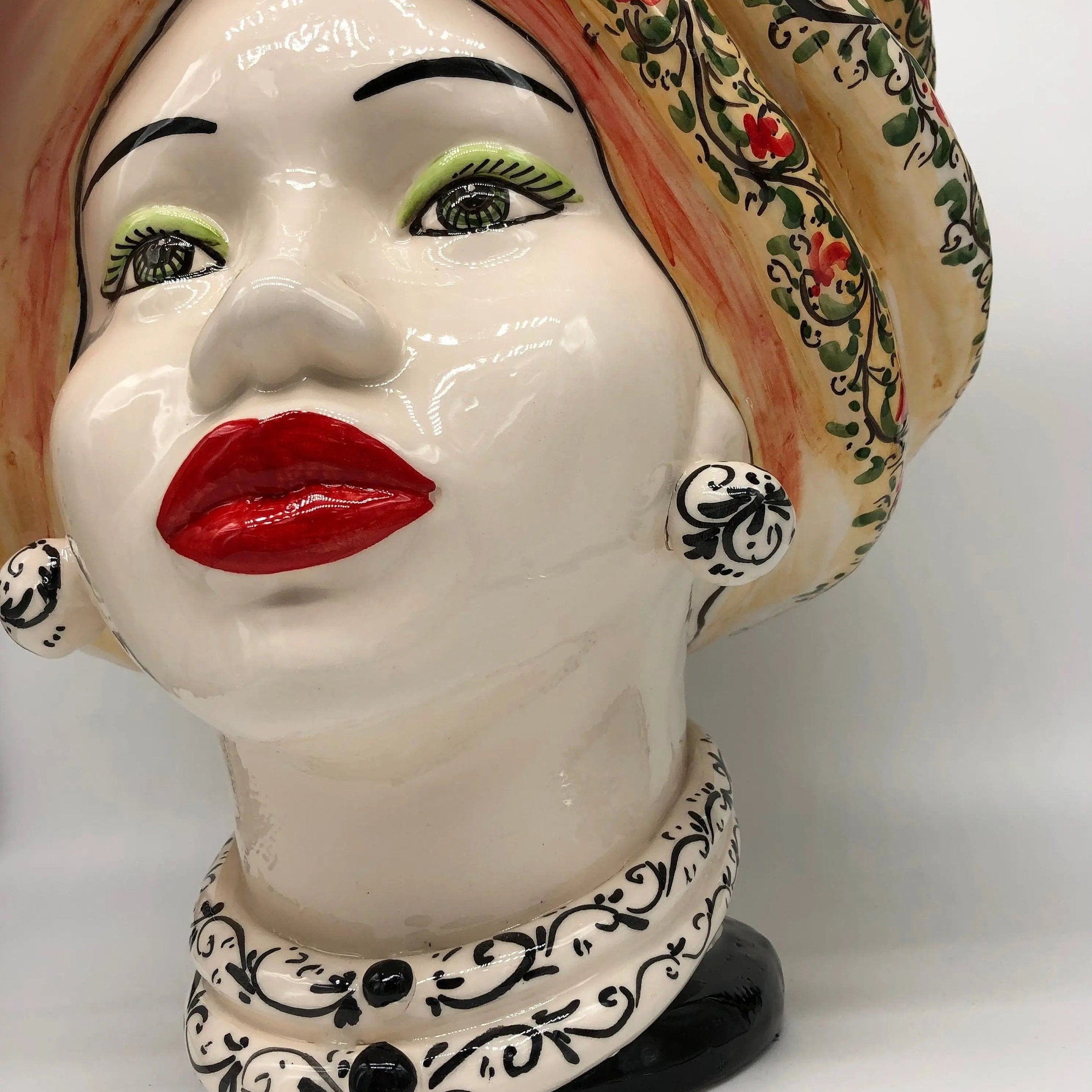 Teste di Moro Atena Ceramica Caltagirone cm H.40 L.28 Artigianale Decoro Floreale DD CERAMICHE SICILIANE