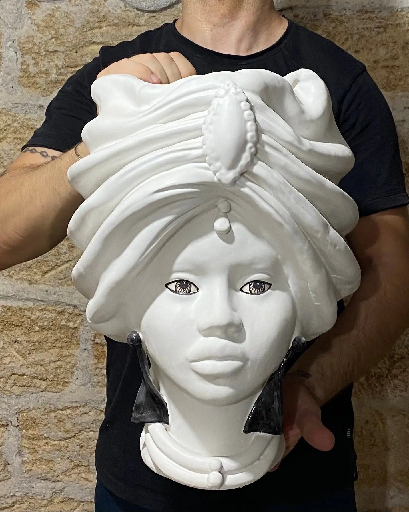 Teste di Moro Atena Ceramica Caltagirone cm H.40 L.28 Artigianale Bianco Opaco DD CERAMICHE SICILIANE