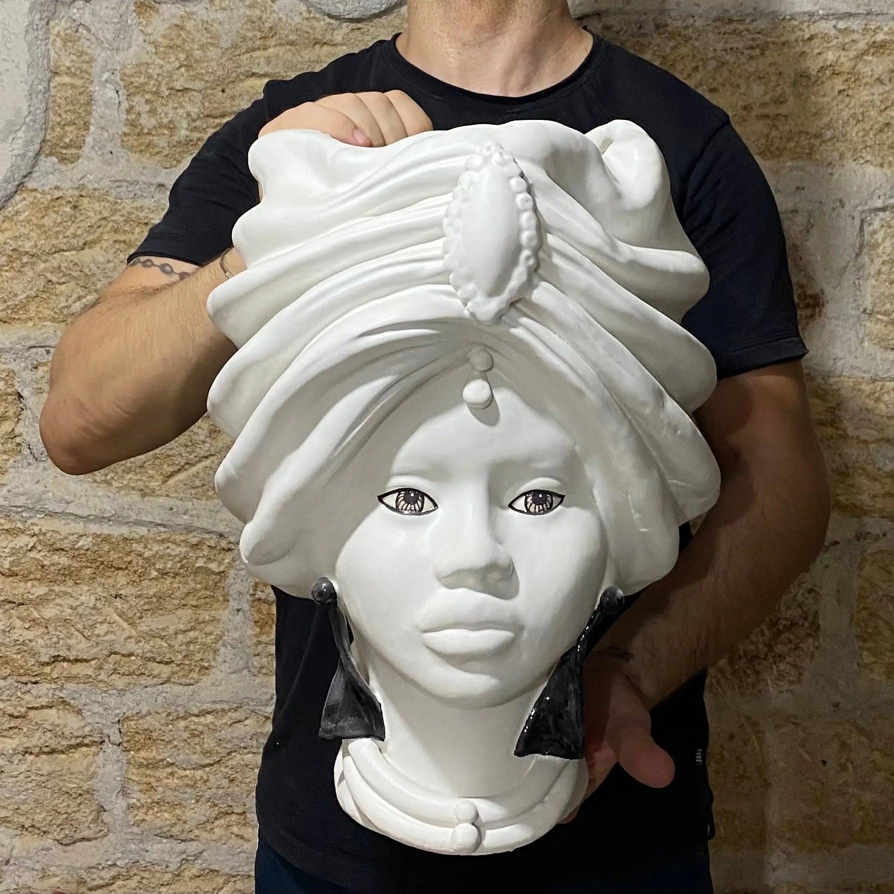 Teste di Moro Atena Ceramica Caltagirone cm H.40 L.28 Artigianale Bianco Opaco DD CERAMICHE SICILIANE