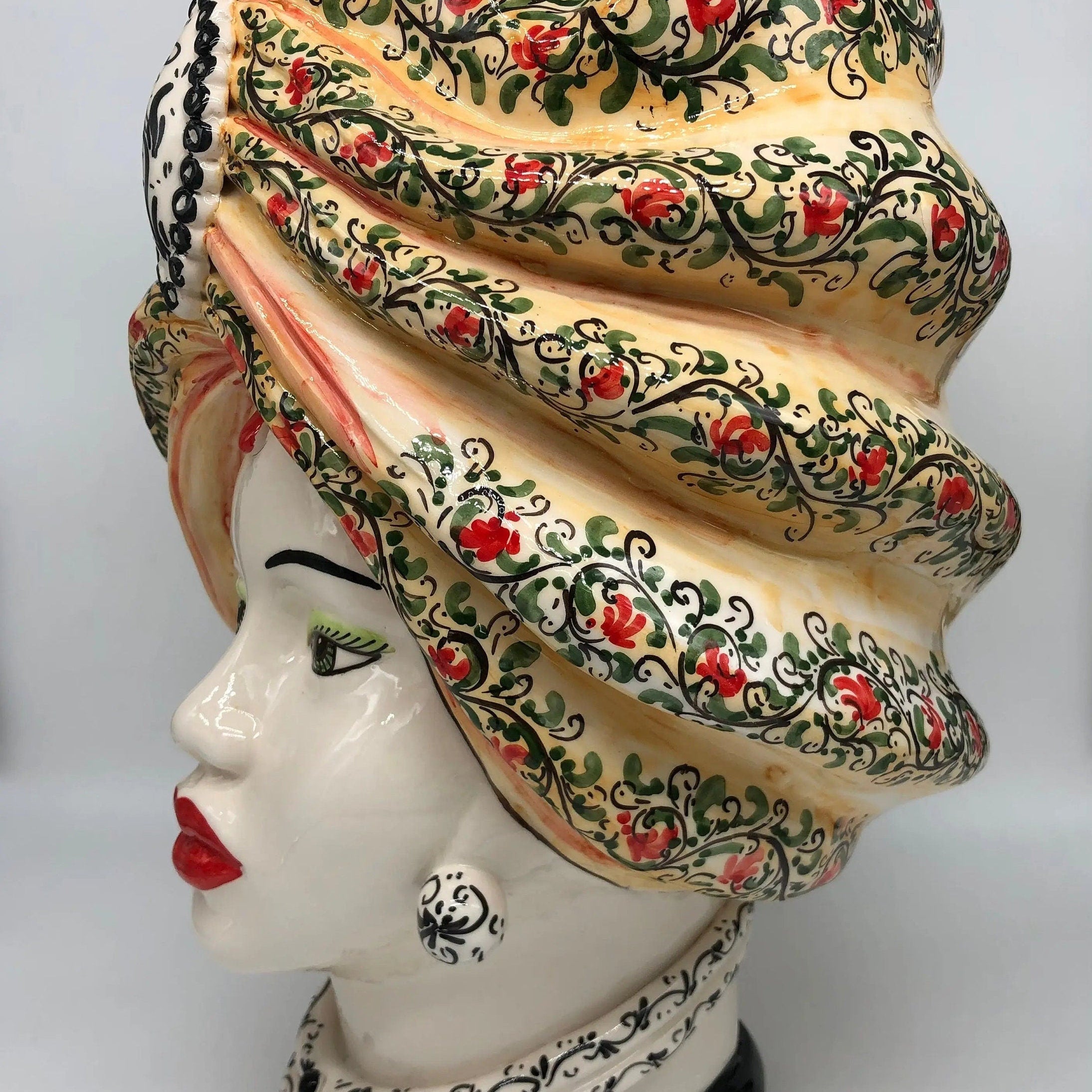 Teste di Moro Atena Ceramica Caltagirone cm H.40 L.28 Artigianale Decoro Floreale DD CERAMICHE SICILIANE