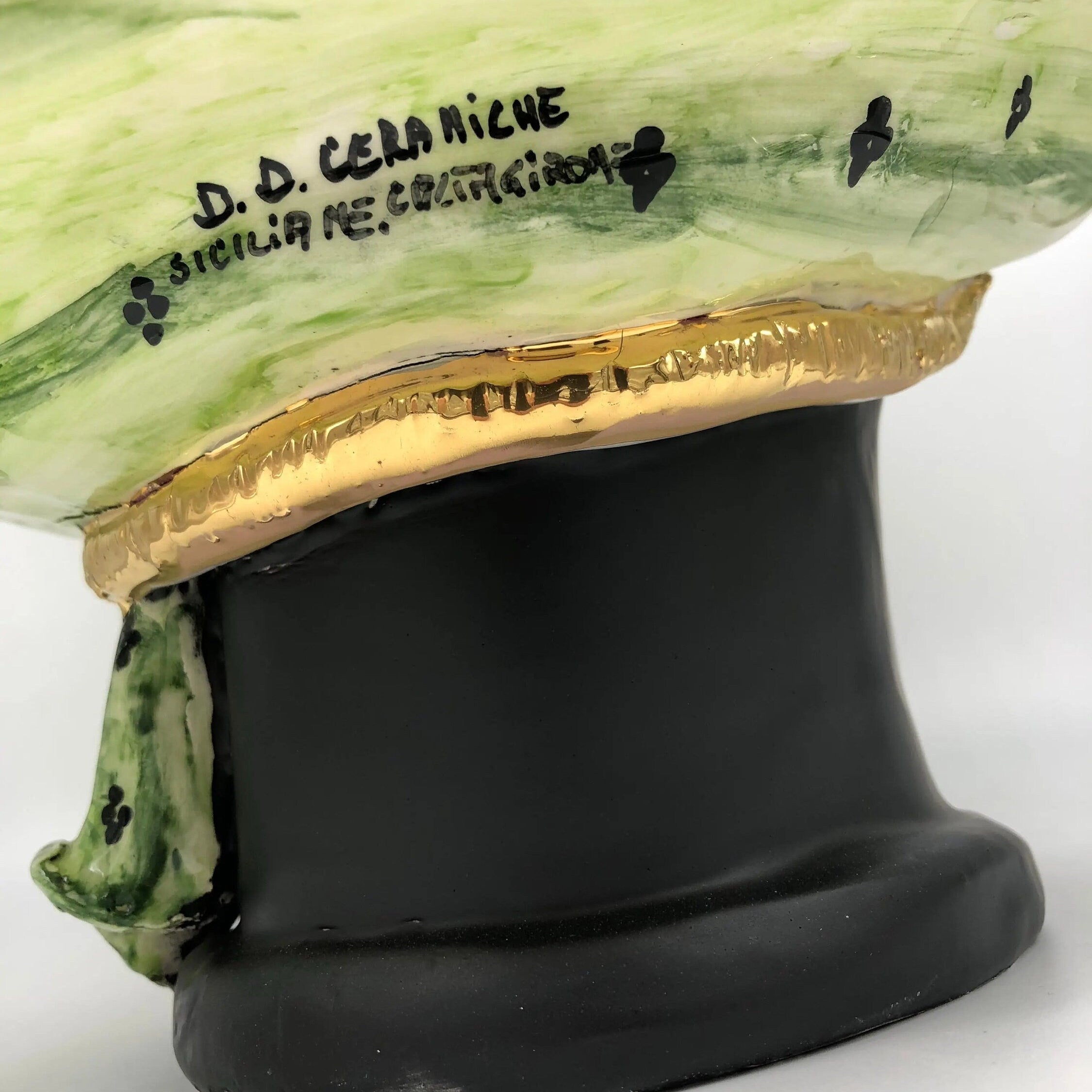 Teste di Moro Atena Ceramica Caltagirone cm H.40 L.28 Artigianale Verde Pois Nero Oro DD CERAMICHE SICILIANE