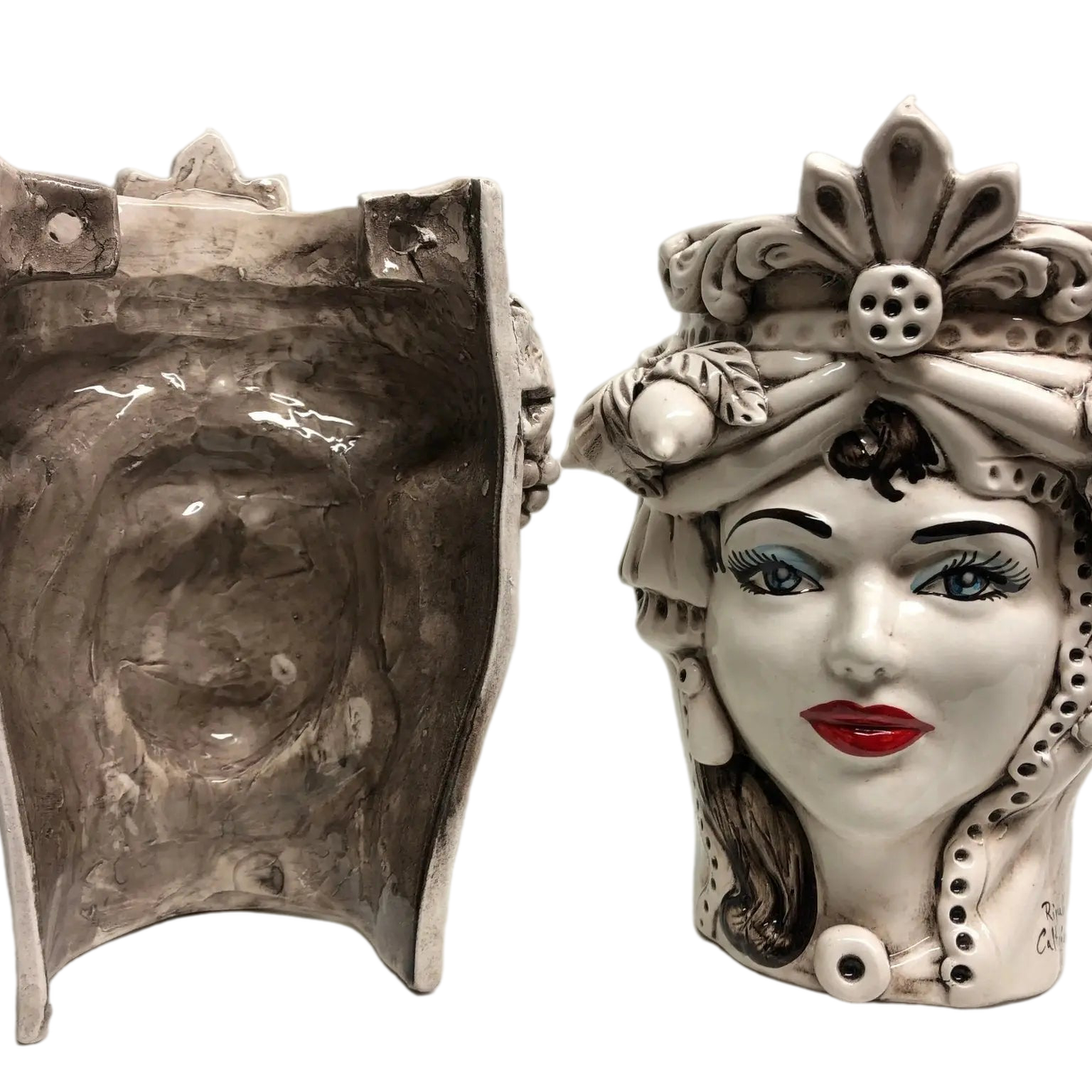 Teste di Moro Classica Applique Ceramica Caltagirone cm H.27 L.20 Effetto Invecchiato - DD CERAMICHE SICILIANE