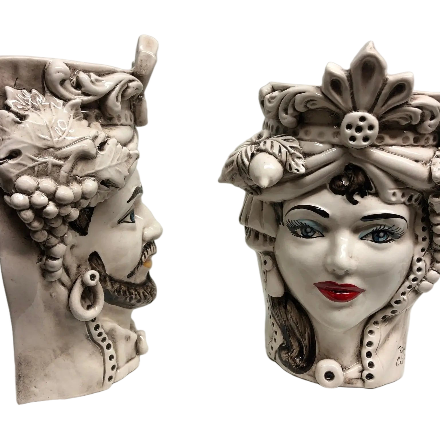 Teste di Moro Classica Applique Ceramica Caltagirone cm H.27 L.20 Effetto Invecchiato - DD CERAMICHE SICILIANE