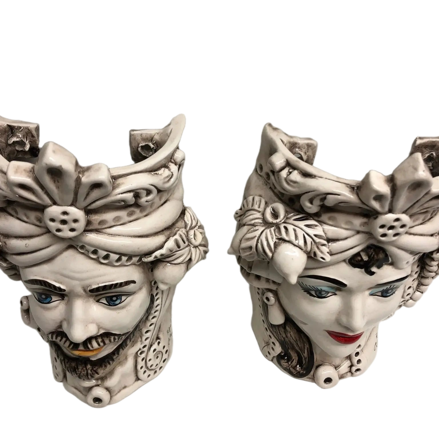 Teste di Moro Classica Applique Ceramica Caltagirone cm H.27 L.20 Effetto Invecchiato - DD CERAMICHE SICILIANE