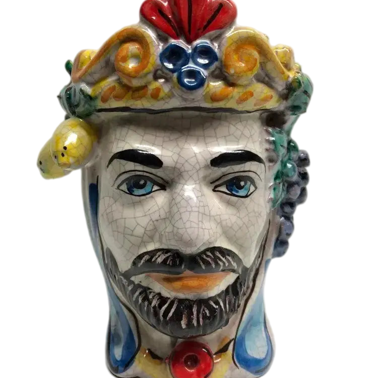 Teste di Moro Classica Ceramica Caltagirone cm H.15 L.12 Artigianale Craquelé - DD CERAMICHE SICILIANE