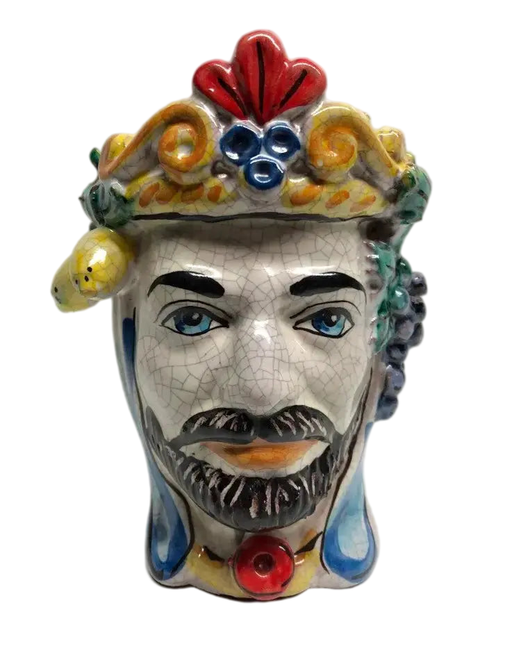 Teste di Moro Classica Ceramica Caltagirone cm H.15 L.12 Artigianale Craquelé - DD CERAMICHE SICILIANE