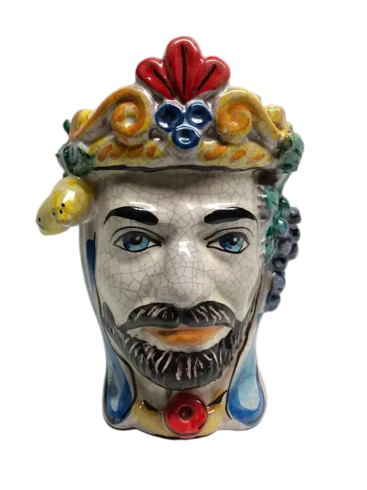 Teste di Moro Classica Ceramica Caltagirone cm H.15 L.12 Artigianale Craquelé - DD CERAMICHE SICILIANE