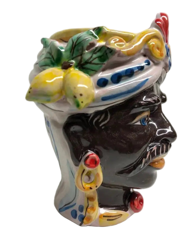 Teste di Moro Classica Ceramica Caltagirone cm H.15 L.12 Artigianale Craquelé - DD CERAMICHE SICILIANE