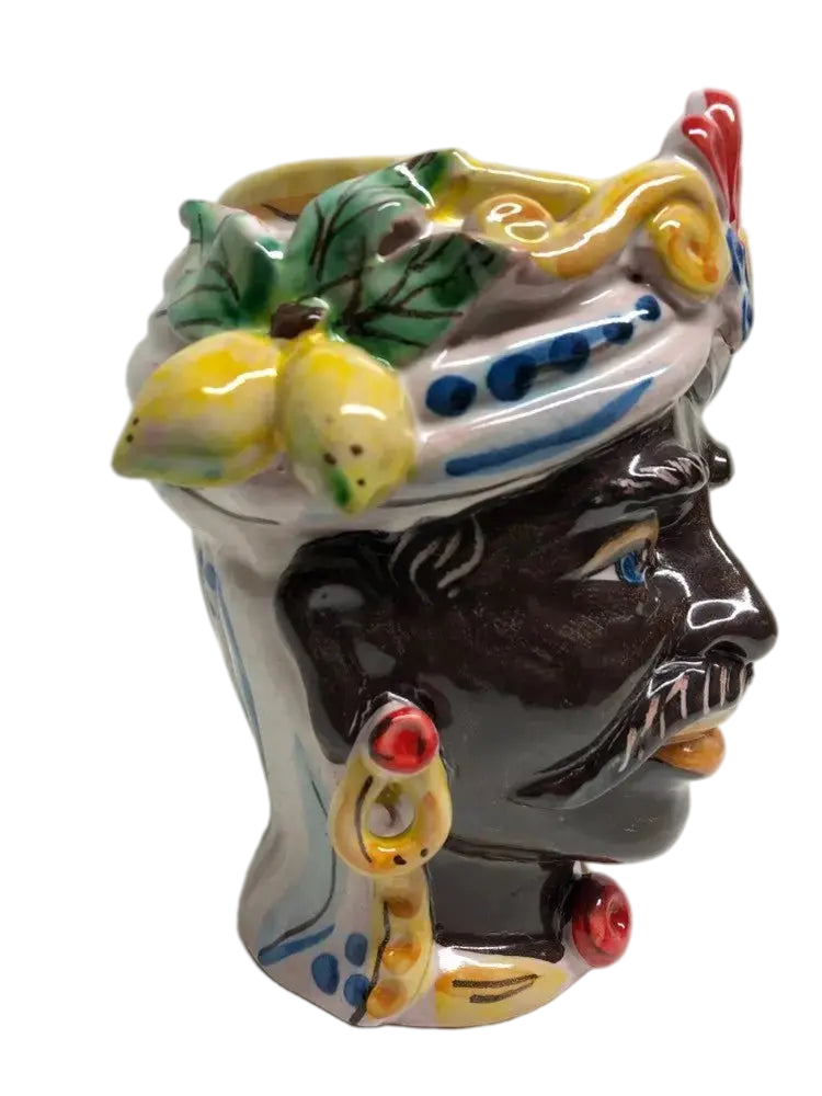 Teste di Moro Classica Ceramica Caltagirone cm H.15 L.12 Artigianale Craquelé - DD CERAMICHE SICILIANE