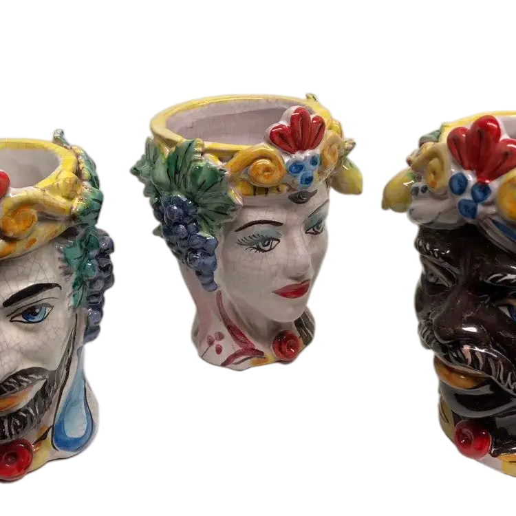 Teste di Moro Classica Ceramica Caltagirone cm H.15 L.12 Artigianale Craquelé - DD CERAMICHE SICILIANE