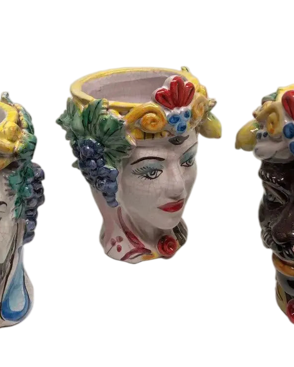 Teste di Moro Classica Ceramica Caltagirone cm H.15 L.12 Artigianale Craquelé - DD CERAMICHE SICILIANE