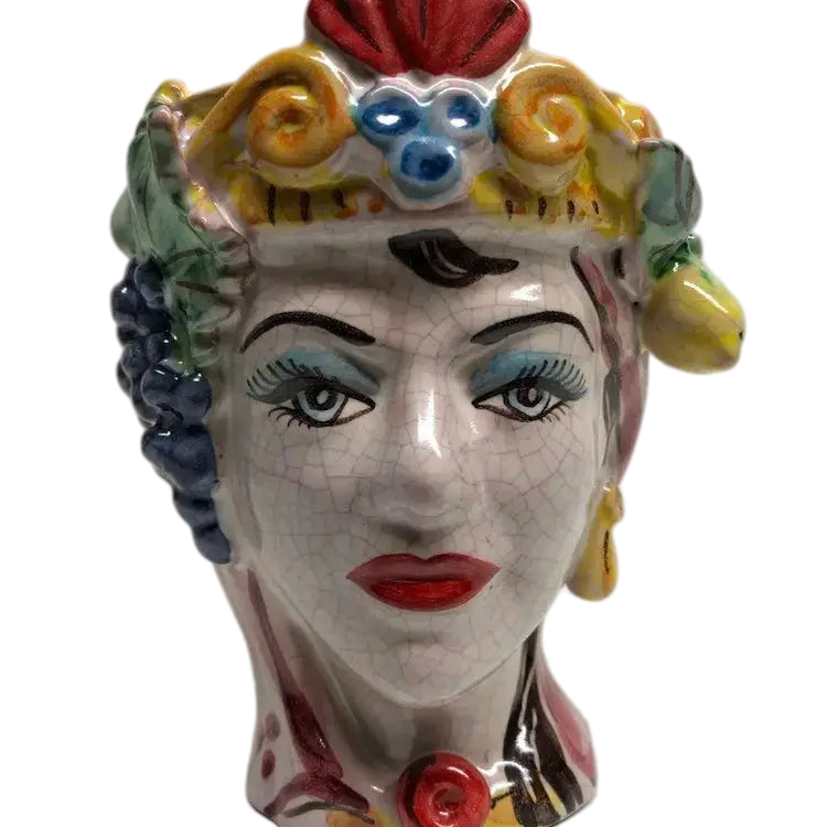 Teste di Moro Classica Ceramica Caltagirone cm H.15 L.12 Artigianale Craquelé - DD CERAMICHE SICILIANE