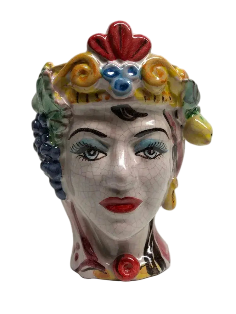 Teste di Moro Classica Ceramica Caltagirone cm H.15 L.12 Artigianale Craquelé - DD CERAMICHE SICILIANE