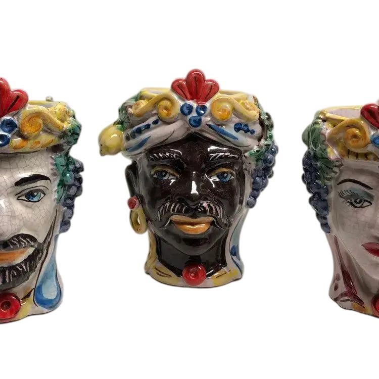 Teste di Moro Classica Ceramica Caltagirone cm H.15 L.12 Artigianale Craquelé - DD CERAMICHE SICILIANE