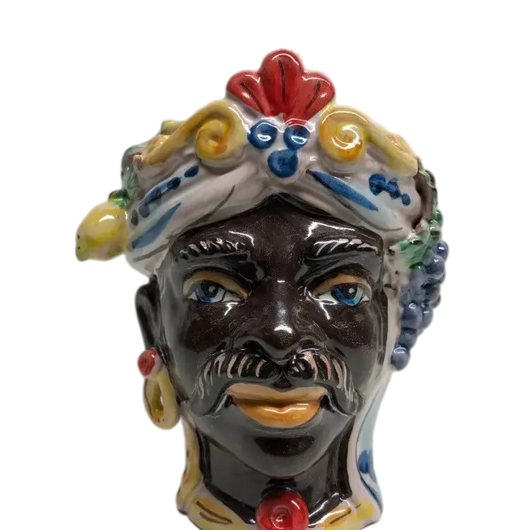 Teste di Moro Classica Ceramica Caltagirone cm H.15 L.12 Artigianale Craquelé - DD CERAMICHE SICILIANE