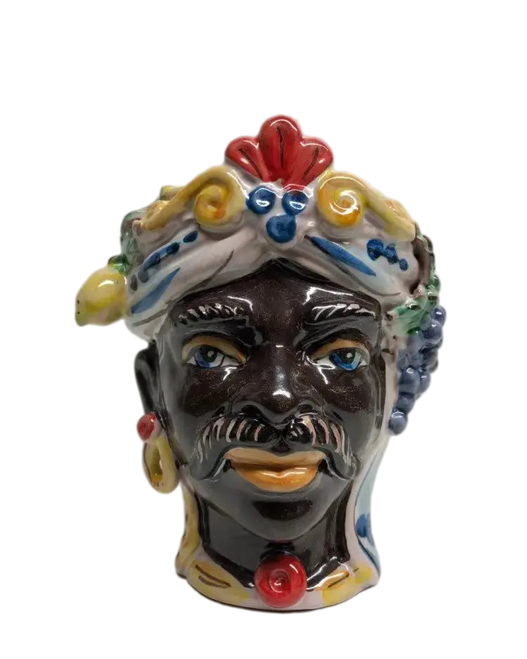 Teste di Moro Classica Ceramica Caltagirone cm H.15 L.12 Artigianale Craquelé - DD CERAMICHE SICILIANE