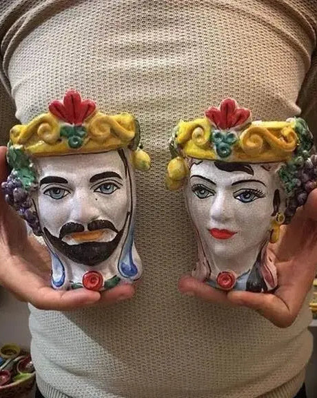 Teste di Moro Classica Ceramica Caltagirone cm H.15 L.12 Artigianale Craquelé - DD CERAMICHE SICILIANE