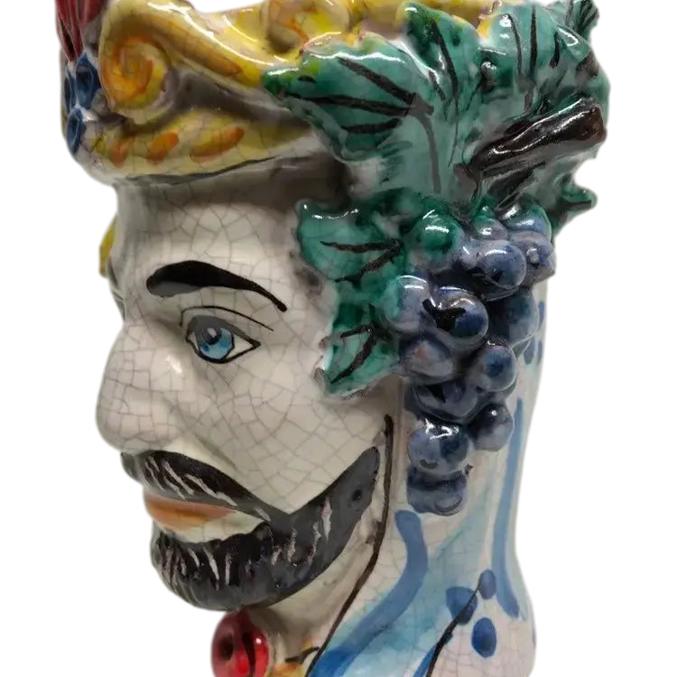 Teste di Moro Classica Ceramica Caltagirone cm H.15 L.12 Artigianale Craquelé - DD CERAMICHE SICILIANE