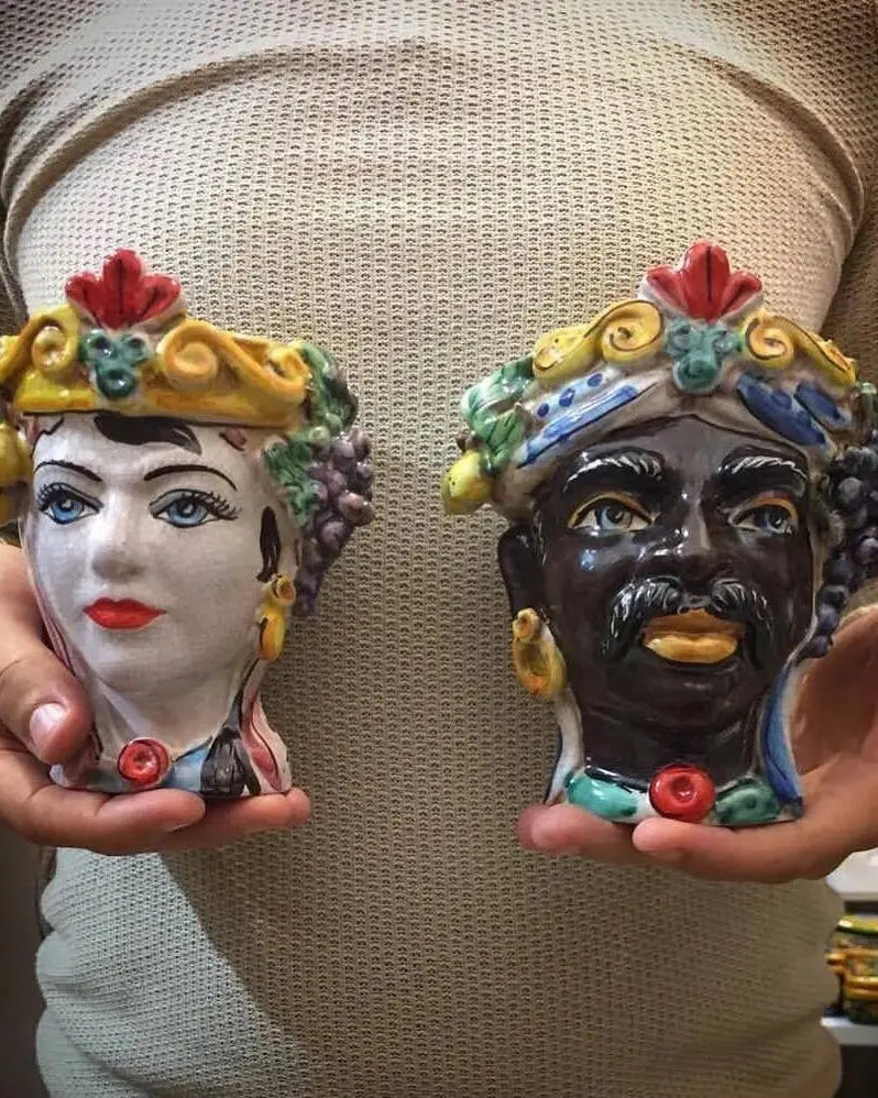 Teste di Moro Classica Ceramica Caltagirone cm H.15 L.12 Artigianale Craquelé - DD CERAMICHE SICILIANE