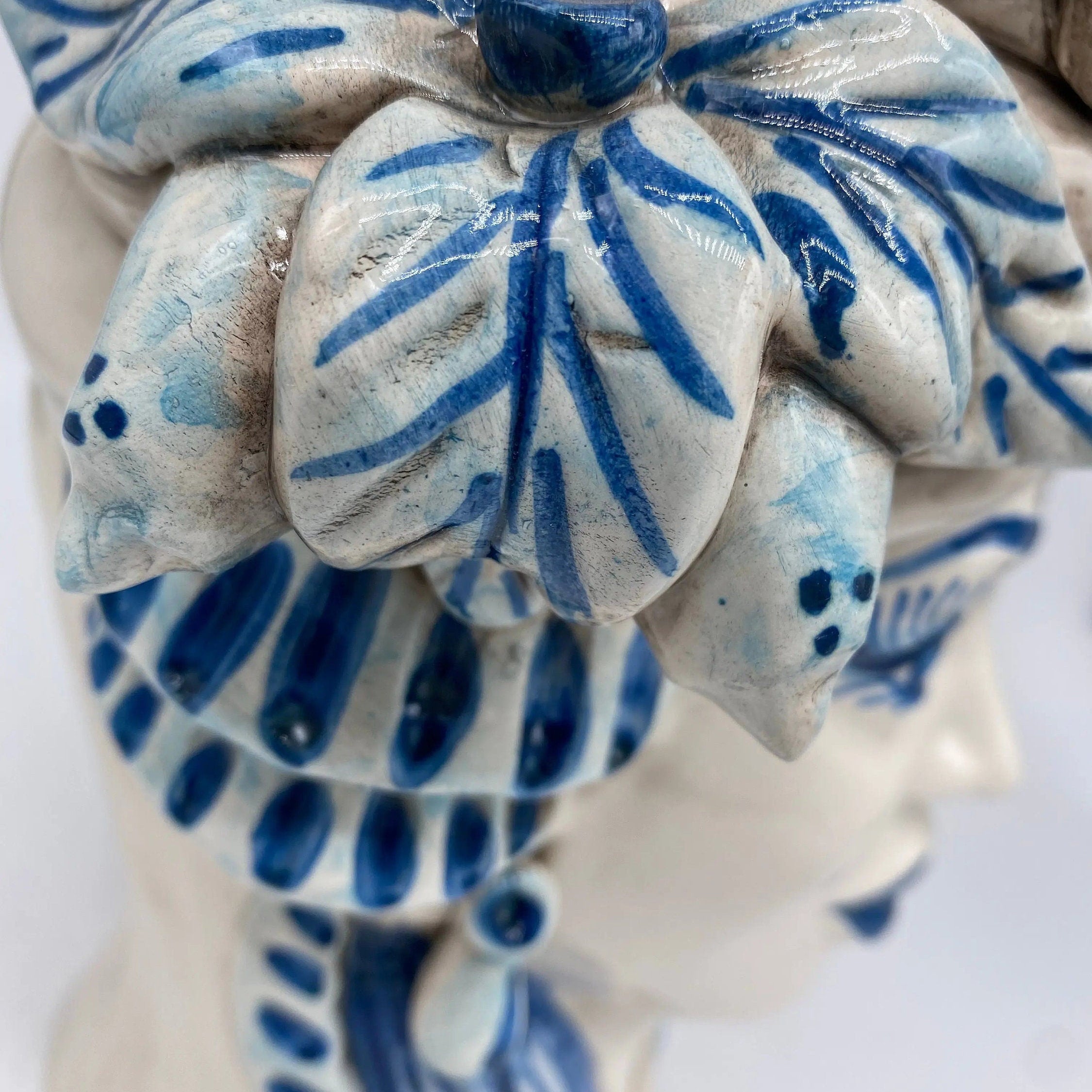 Teste di Moro Classica Ceramica Caltagirone cm H.27 L.20 Artigianale Bianco Blu DD CERAMICHE SICILIANE